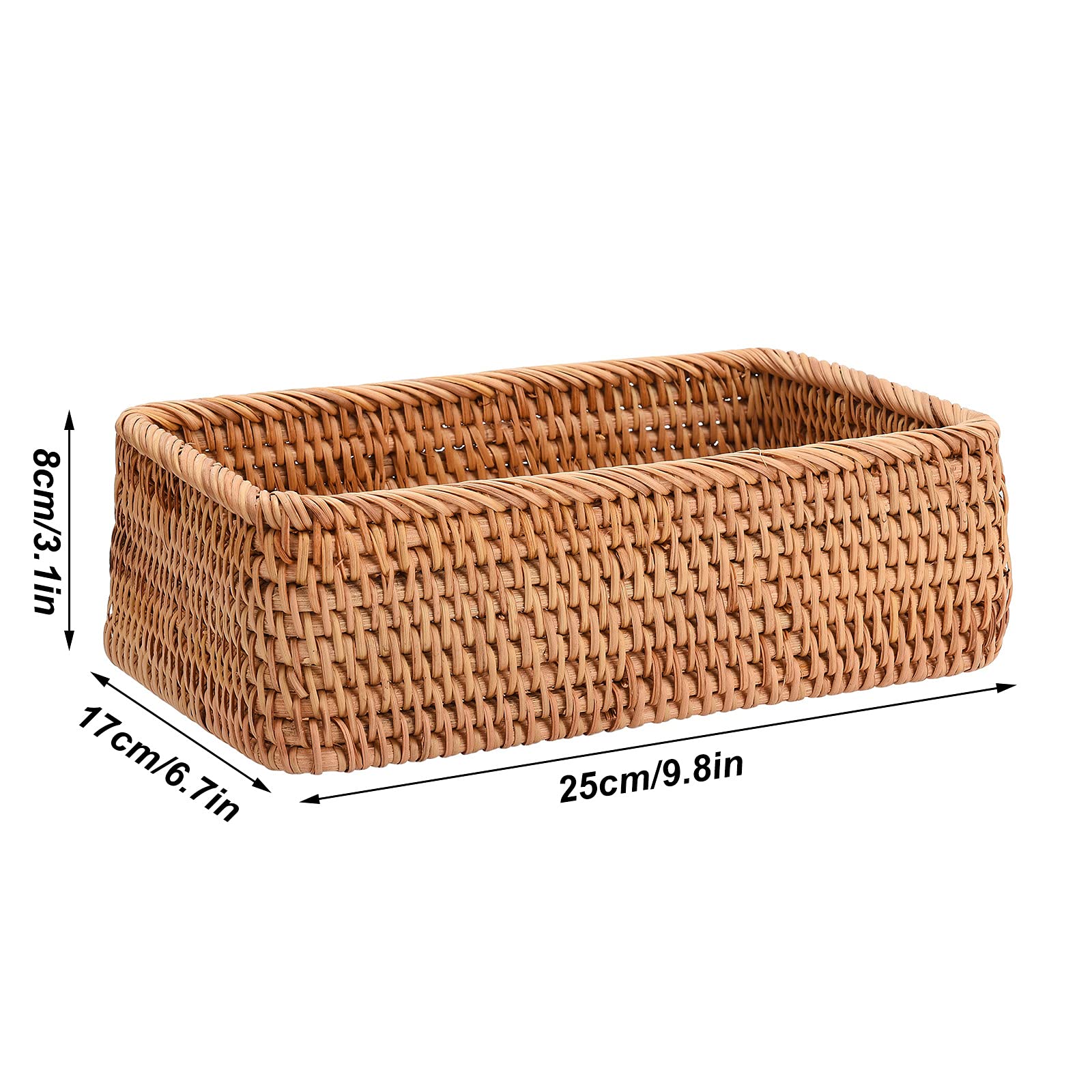 Cestas tejidas de ratán de 25 x 17 x 8 cm, cesta rectangular tejida para frutas, cestas de almacenamiento de mimbre, cestas de almacenamiento para organizar la decoración para la entrada, mesa,