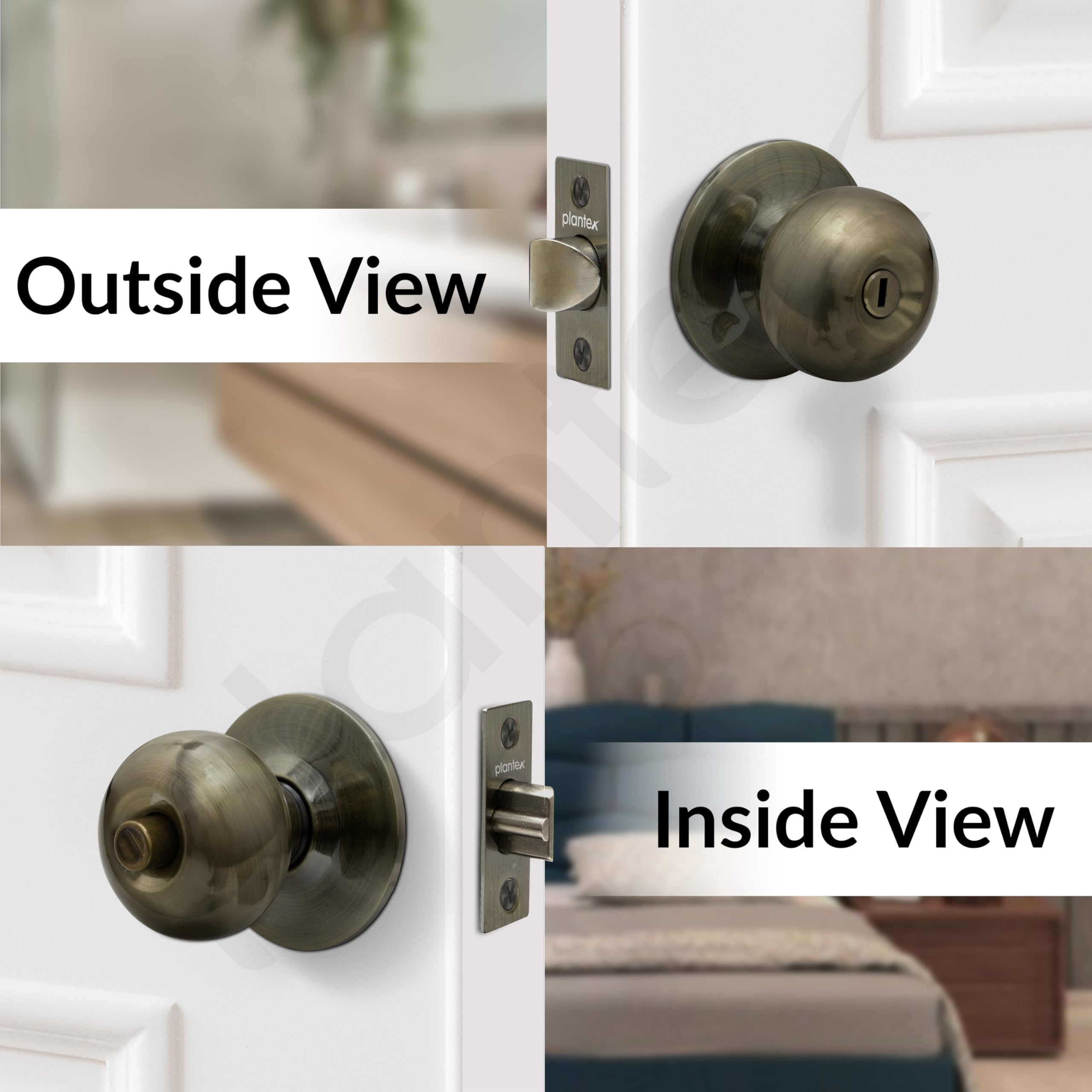 Plantex Bathroom Door Lock/Keyless Cylindrical Lock for Bathroom/Balcony/Tubular Door Knob/Handle (Without Key-Brass Antique) 4