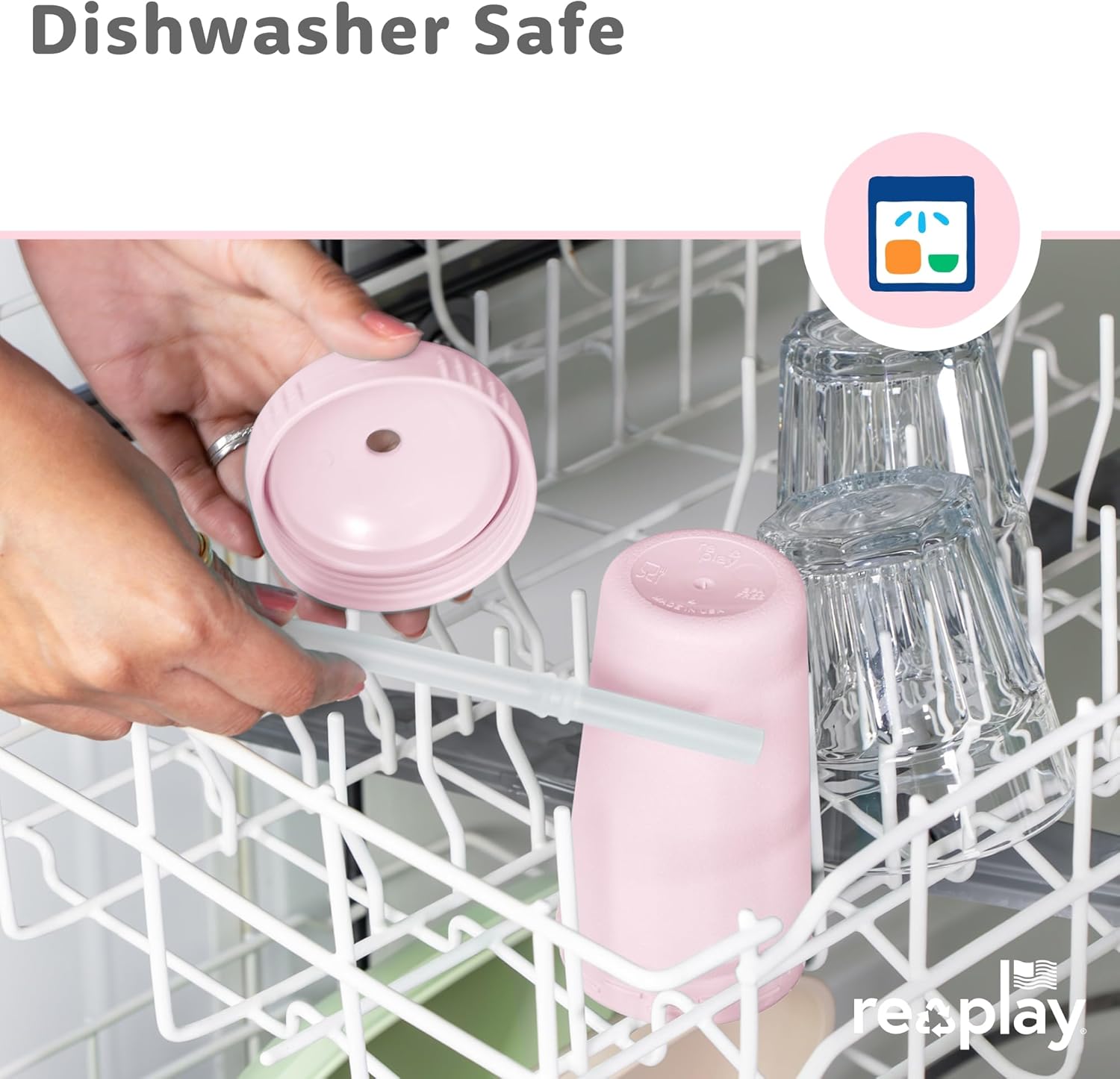 Re-Play 10 oz. Straw Cups for Kids with Silicone Locking Straws - Dishwasher & Microwave Safe - Made in USA - Set of 4-7.37" x 7.37" x 1.25" - Desert Roses - Image 7