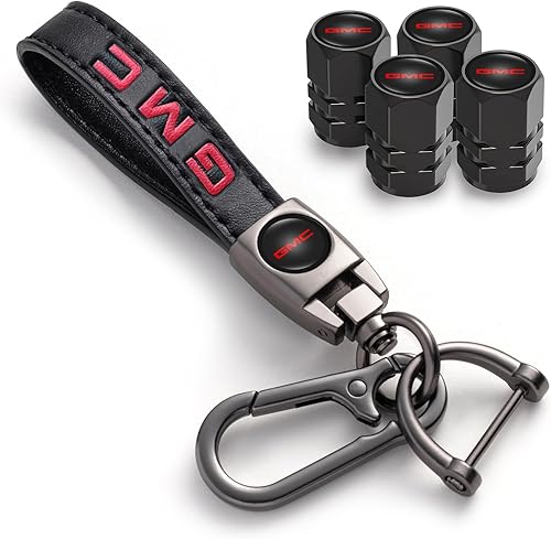 Tapones para válvulas de neumáticos de automóvil y llavero de automóvil para GMC, 4 tapas de vástago de válvula de neumático de automóvil y combo de