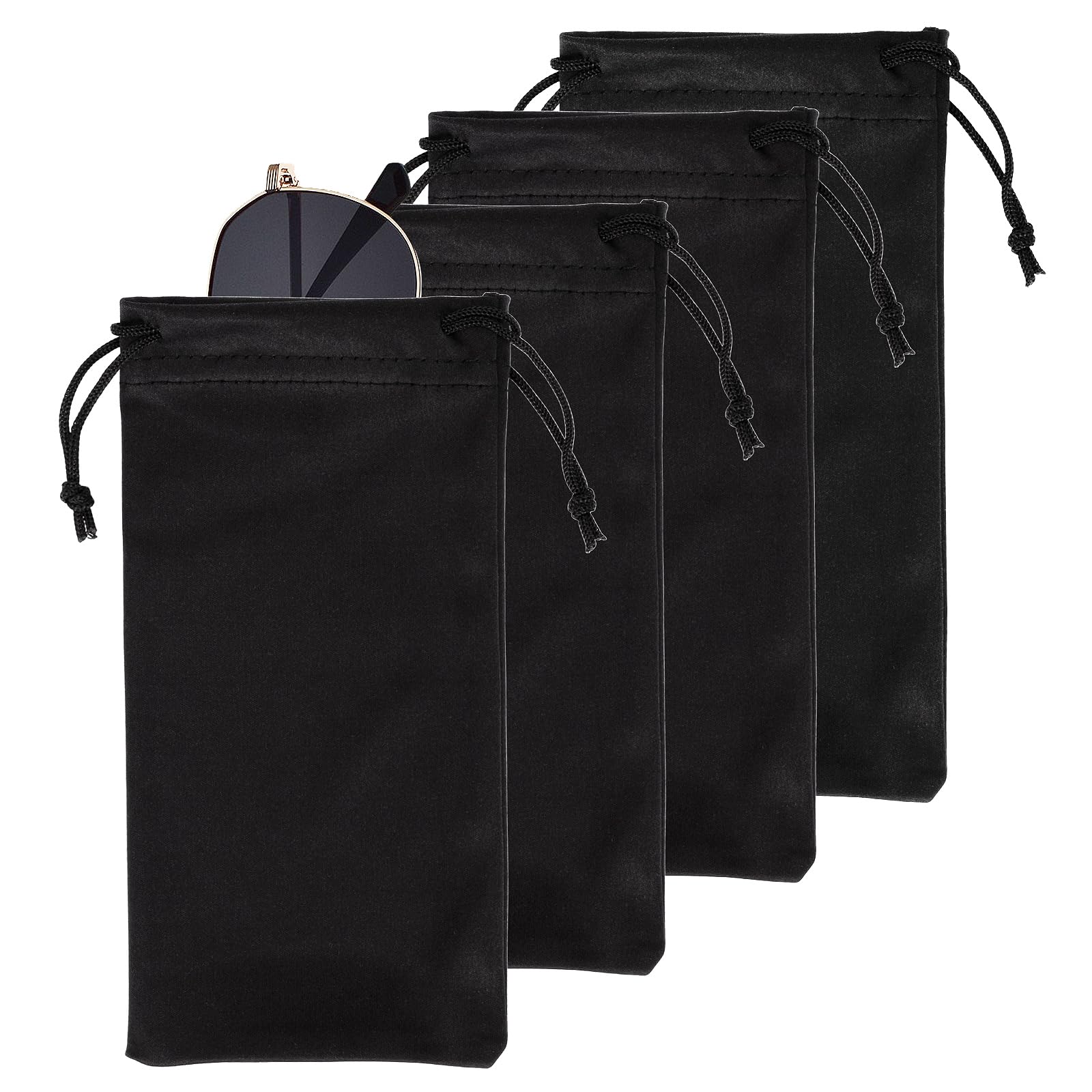 Vemiss 4 Pcs Microfiber Glasses Pouch, Soft Drawstring Case