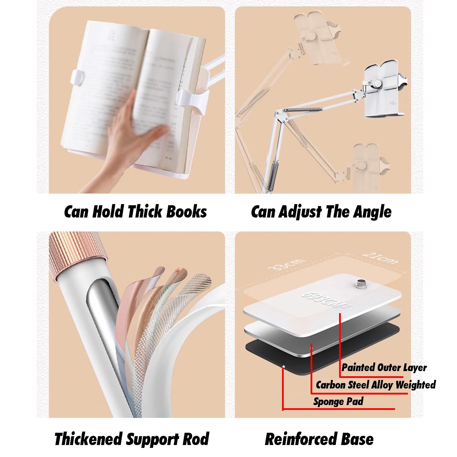 Generico Supporto Regolabile per Libri da Lettura, Libri di Cucina, spartiti Musicali e Laptop – Altezza 55-170 cm con fermapagine per Un utilizzo a Mani libere, Perfetto per casa e Ufficio.