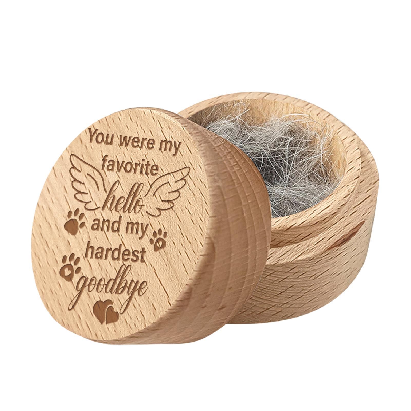 CREATCABIN Pet Hair Keepsake Box Wooden Keepsake Box with Paw Wings Engraving Ashes Hair Case Urns Container Memorial for Dog Owners Pet Lovers Animal Remembrance Sympathy Gift 1.96×1.57 inch