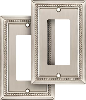 HenneBery Sunken Pearls Decorative Switch Plate Covers - Heavy Duty Satin Nickel Wall Plates, Outlet Covers, 2 Pack Single Decorator