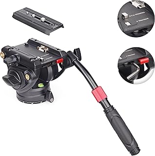 Professional Tripod Head Fluid Drag Pan GEEHOPE GH-12, Video Fluid Head with 1/4 and 3/8 in Screws Sliding Plate for Heavy Duty Tripod, Monopod, Video Cameras and DSLR Cameras, Max Load 12kg