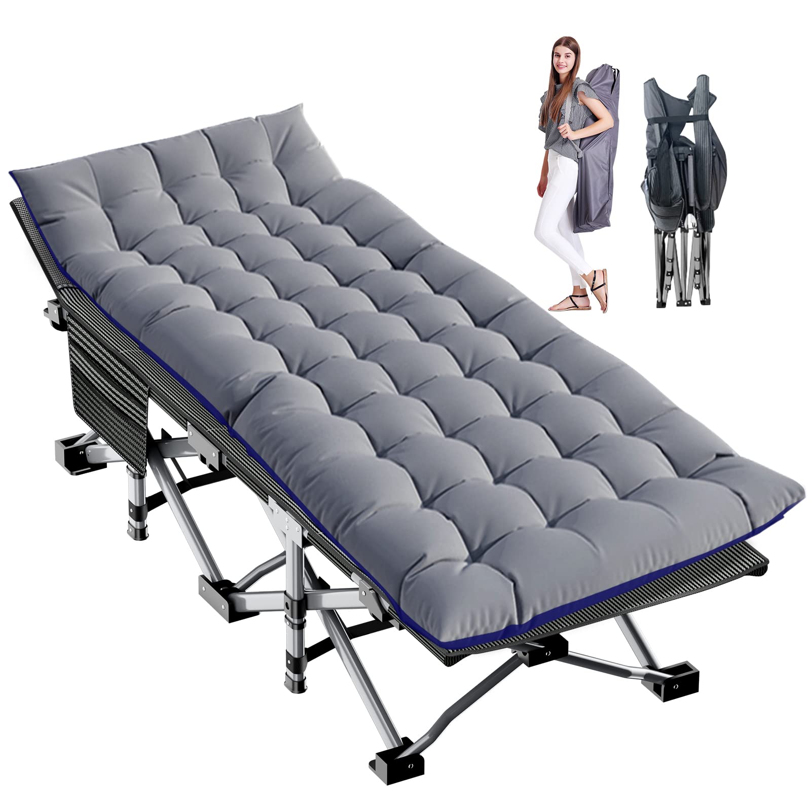 LILYPELLE Oversized XXL Folding Camping Cot, 78" L x 32" W x 18" H Heavy Duty Sleeping Cots with Carry Bag, Double Layer Oxford Portable Travel Camp Cots for Home, Office Nap and Outdoor Beach