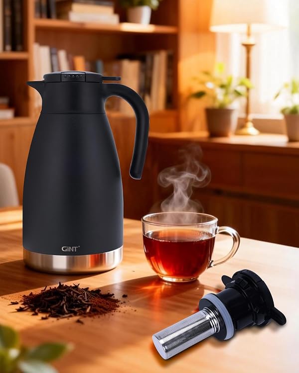 GiNT 74oz Thermal Coffee Carafe with Infuser – Insulated Tea Carafe, Removable Filter, Dishwasher-Safe | 2.2L 10+ Cups, Leak-Proof Seal & Pinch-Release | Stainless Steel for Office & Events by GiNT - Used condition - Image 9
