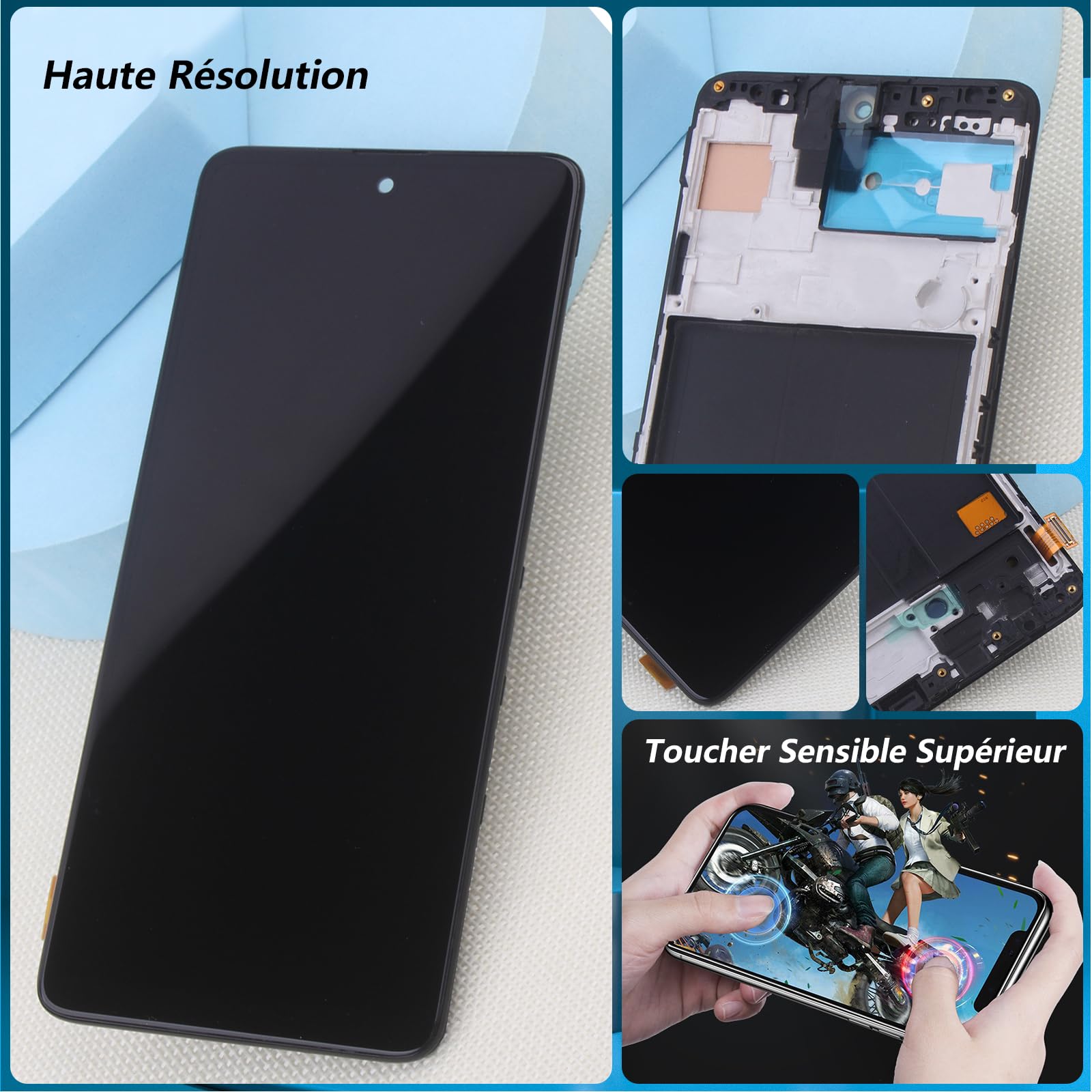 RongZy Écran de Rechange pour 6.5" Samsung Galaxy A51 Écran LCD + Vitre Numériseur Tactile Capteur Assemblé Remplacement pour Galaxy A51 A515F(Noir avec Cadre)