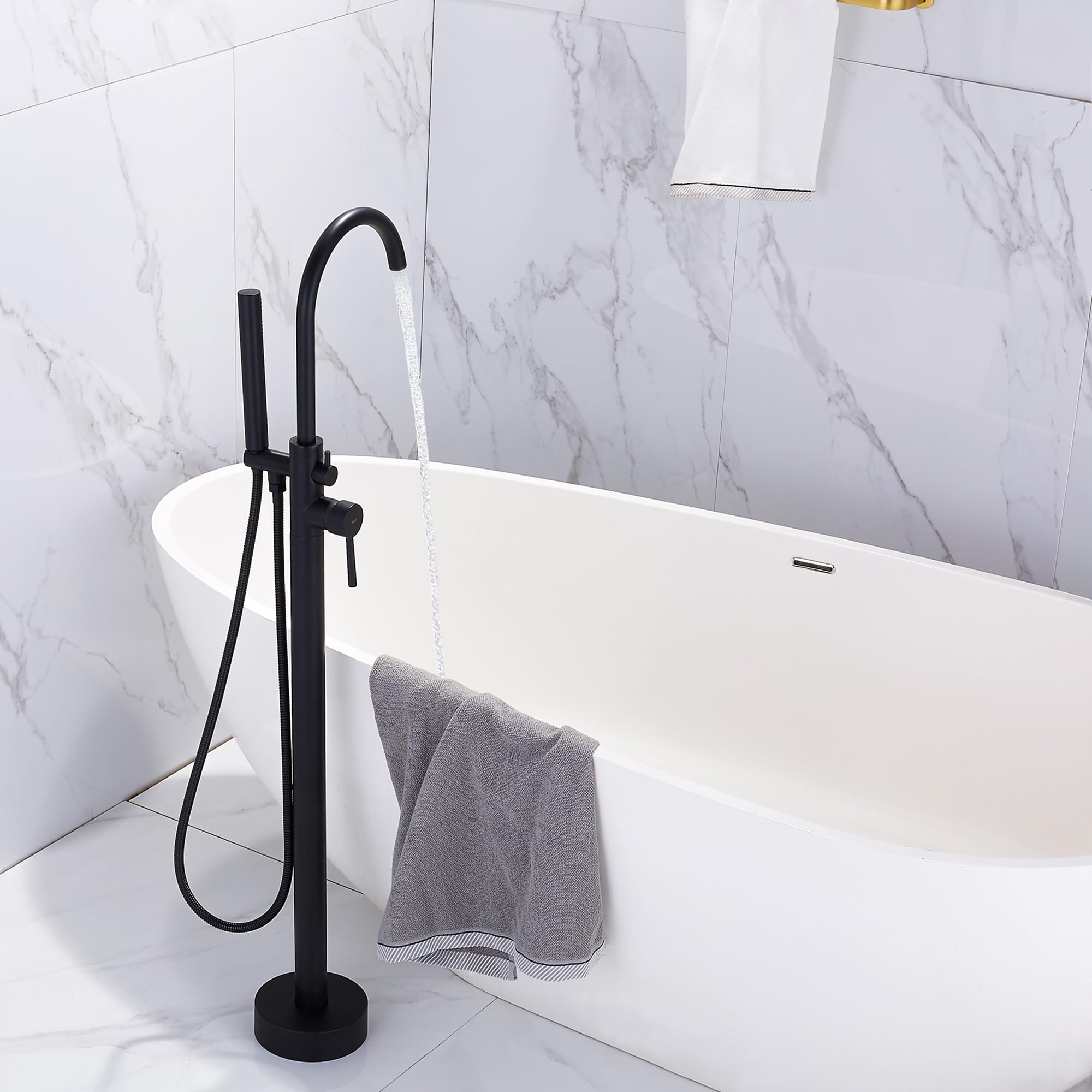 Snapklik.com : FRANSITON Freestanding Bathtub Faucet Matte Black Floor