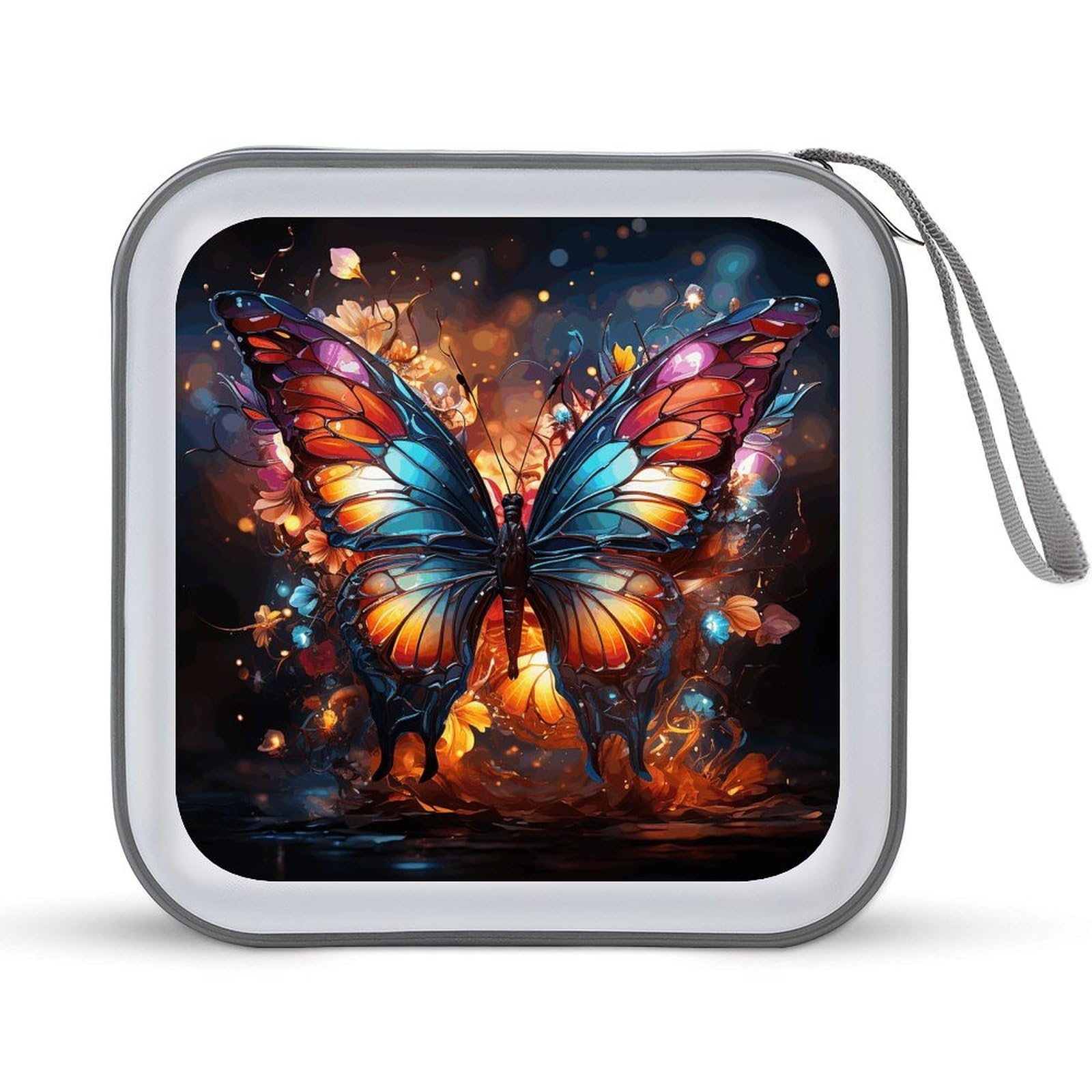 FekiLoot - 40 Capacity Colorful Butterflies CD Case, Hard Plastic DVD Holder, DVD Disc Storage Folder for Car, Laptop, Zipper Organizer