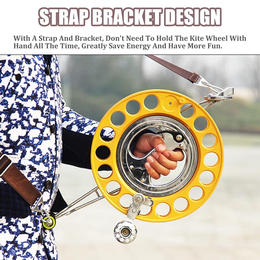 KK-GAL 28Cm Kite Reel for Adult, Professional Kite Reel Winder, Heavy Duty Kite Reel Winder with Metal Bearing Omnibearing Line, Kite String Line Reel Winder, Universal Kite String Guide,Yellow