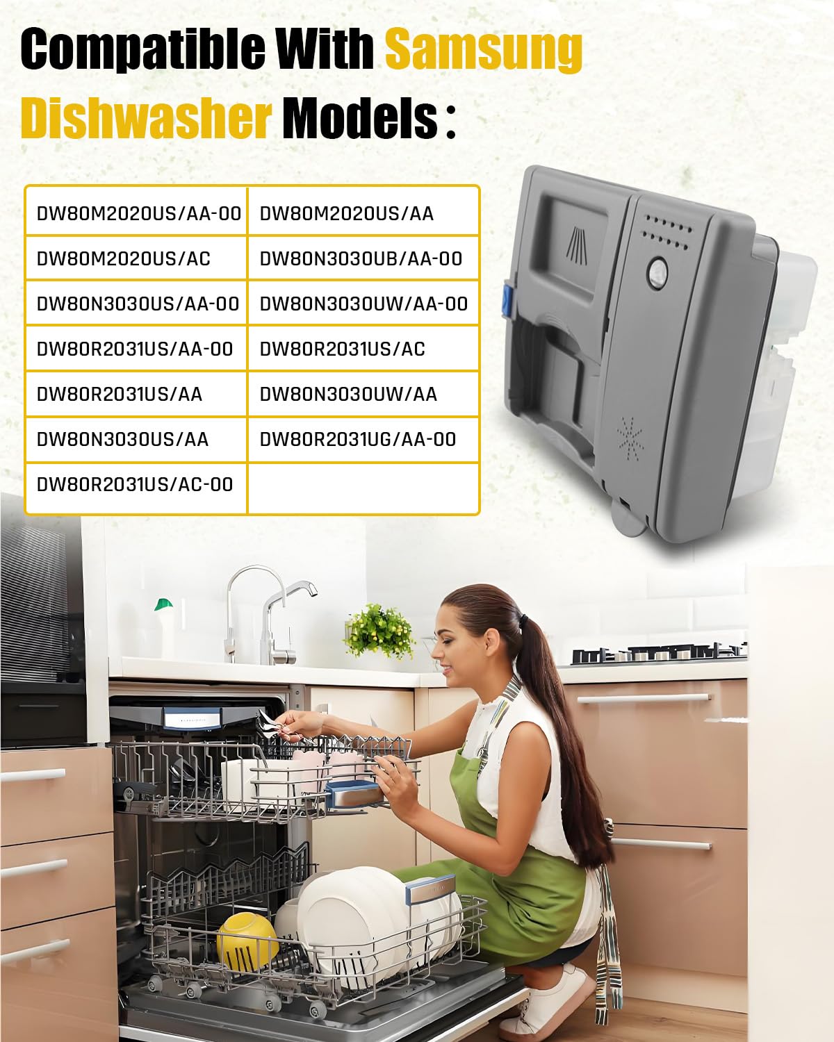 DD81-02628A - Dispensador de detergente y enjuague para lavavajillas A/S, DD81-02202A, dispensador de detergente y enjuague, apto para Samsung DW80M2020US, DW80R2031US/UG, DW80N3030US/UW/UB