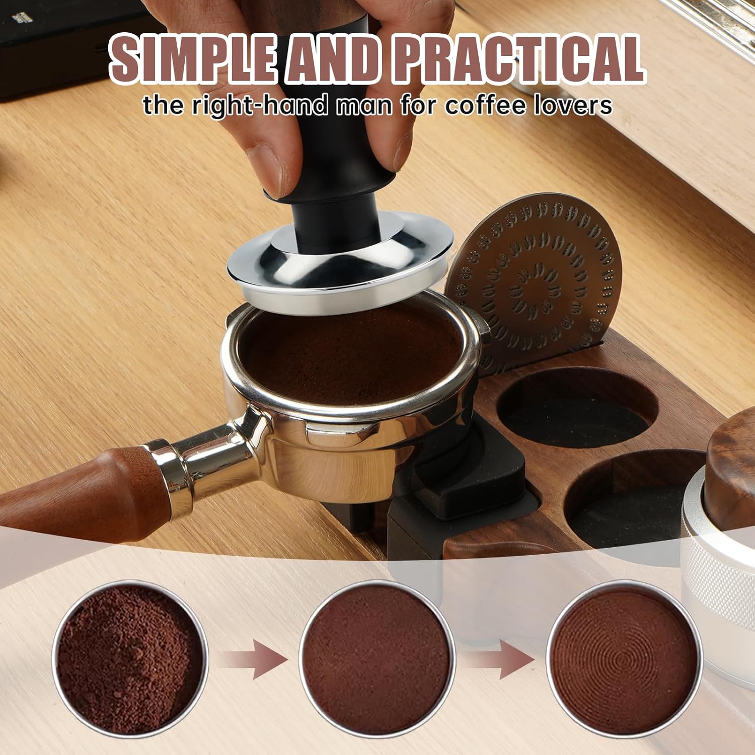 SHIKORI 58mm Espresso Tamper, Premium Barista Coffee Tamper with Calibrated Spring Loaded, Stainless Steel Ripple Base for Breville Series 58mm Portafilter Basket (Black)