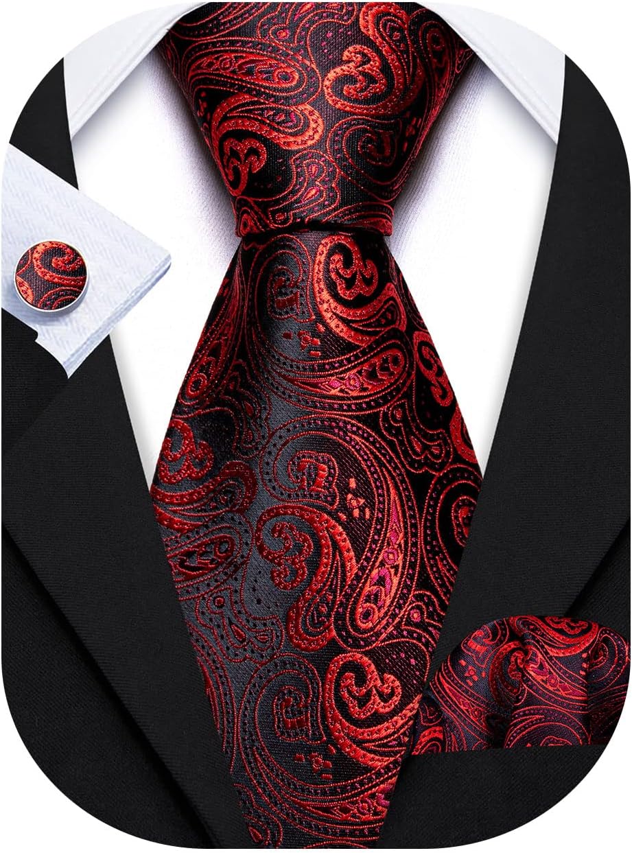 Men Tie Set Paisley Pocket Square Cufflinks for Men Silk Necktie Wedding