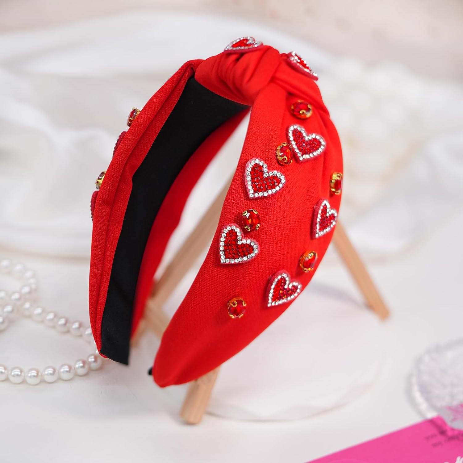 Red Heart Valentines Headband for Women Rhinestone Beaded Heart Headbands Valentine Day Hair Accessories Jewelry Gifts - Image 8
