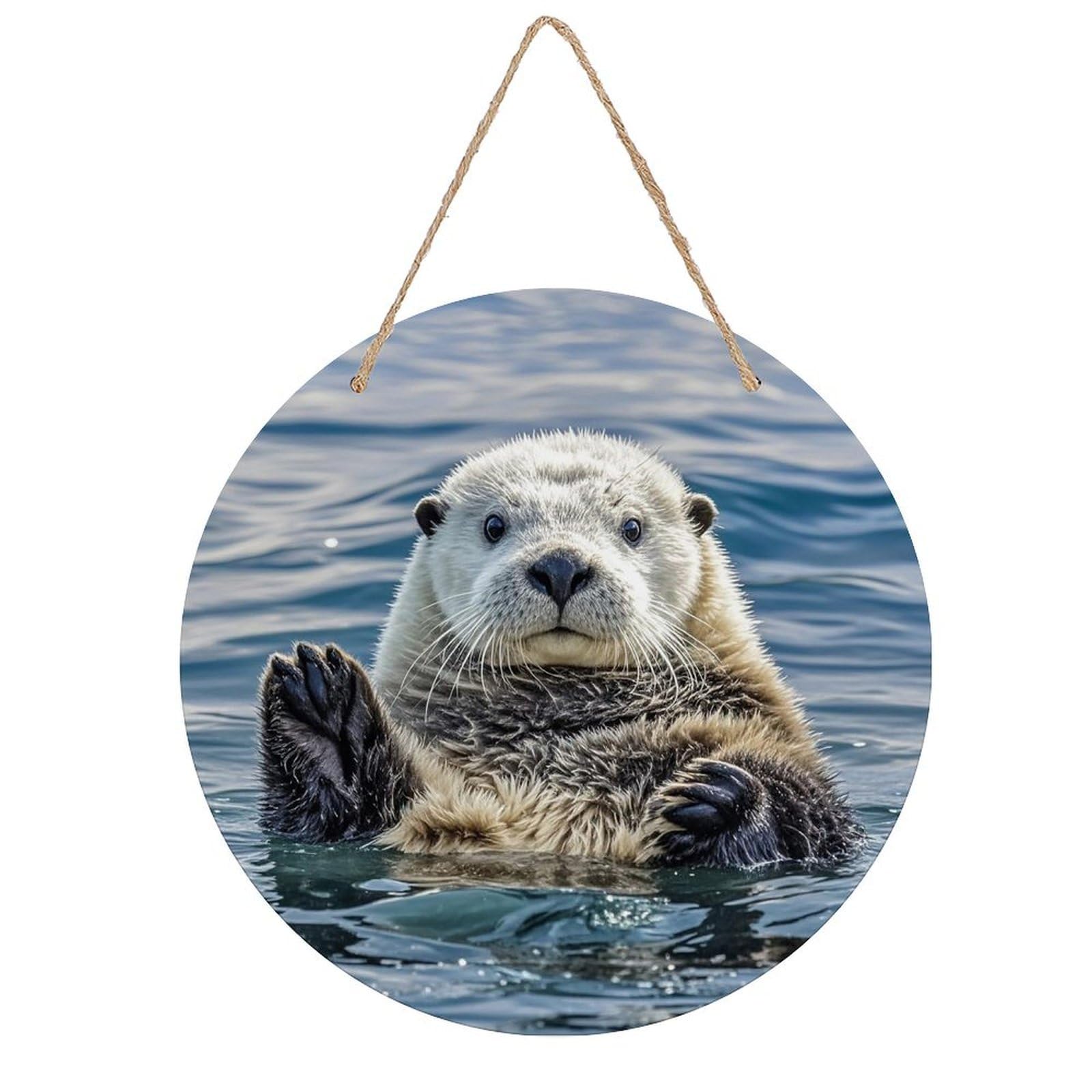 FekiLoot Sea Otter Welcome Sign Wall Decor Welcome Round Wood Hanging Signs Decoration Farmhouse Wall Sign Wall Plaque Funny Decor Door Hanger for Front Door Porch Office