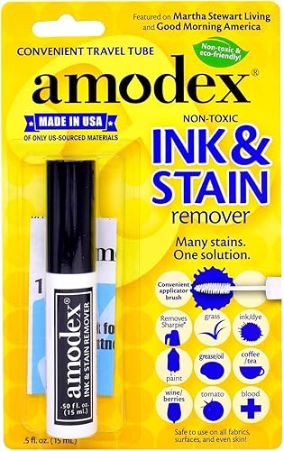 Miniatura 6 de Amodex Removedor de manchas y tinta para ropa, cuero y piel - Elimina tinta, esferográfica, rotulador, grasa y más, funciona en manchas incrustadas