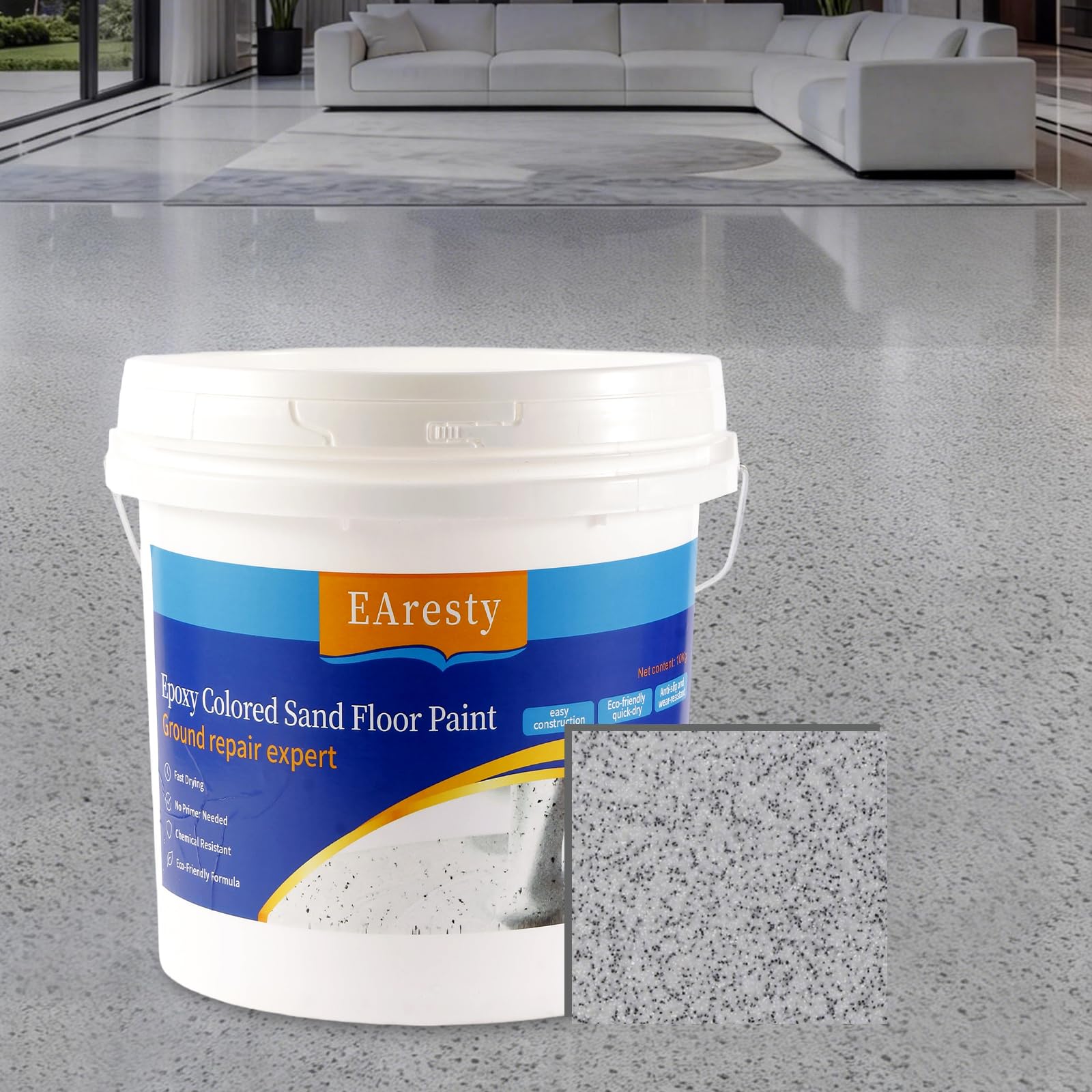 EAresty Epoxy Colored Sand Floor Paint for Concrete, Self-Leveling Epoxy Coating