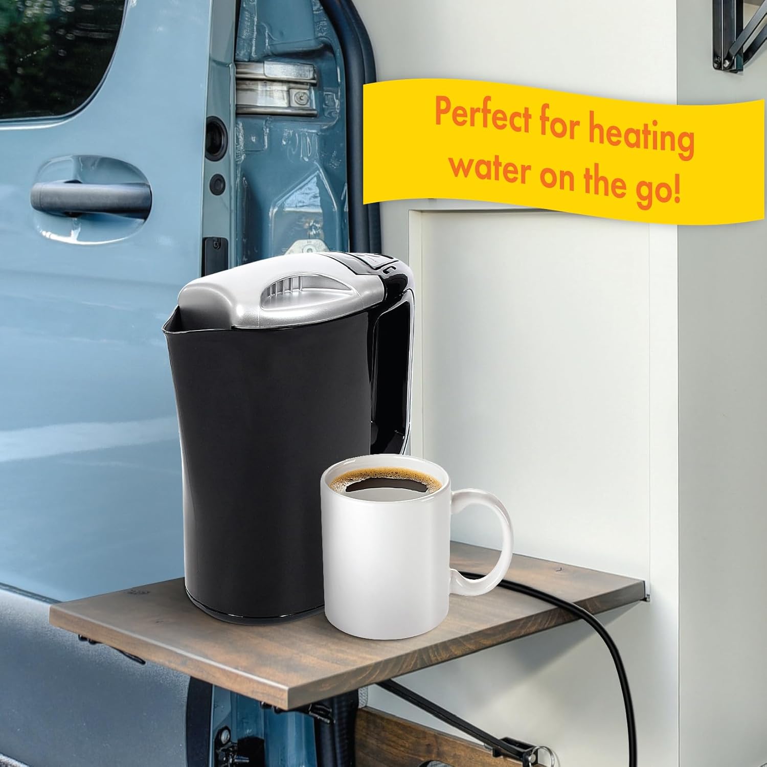 Travel Time 12V Smart Pot Kettle - Universal for Most Vehicles, Easy On & Off Function, Travel Hot Water Heater for Coffee, Tea & Hot Chocolate
