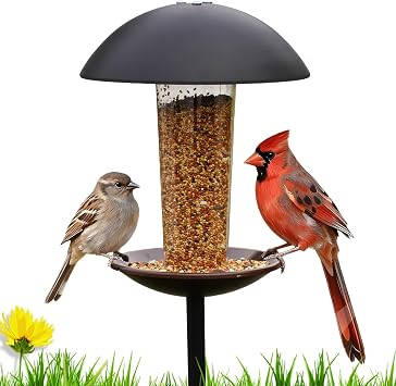 Goodeco Bird Feeder with Pole Standing - Metal Outdoor Bird Feeder for Wild Birds, Perfect for Yard Lawn Garden & Patio Decorations, Ideal Gifts for Mom Dad Grandparents Black