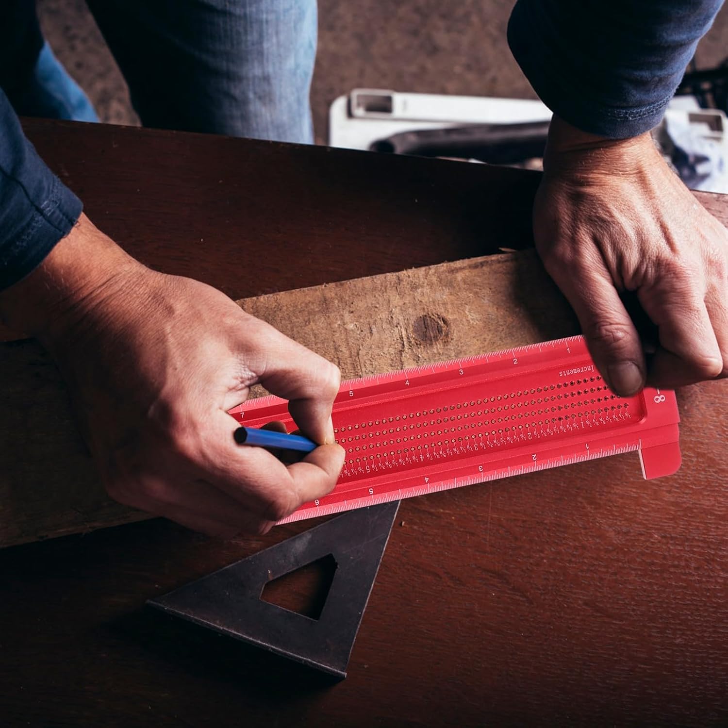 jojofuny Type Woodworking Scriber Precision Hole Positioning Gauge Red Wear-resistant Marking Tool for Carpenters and Woodworkers