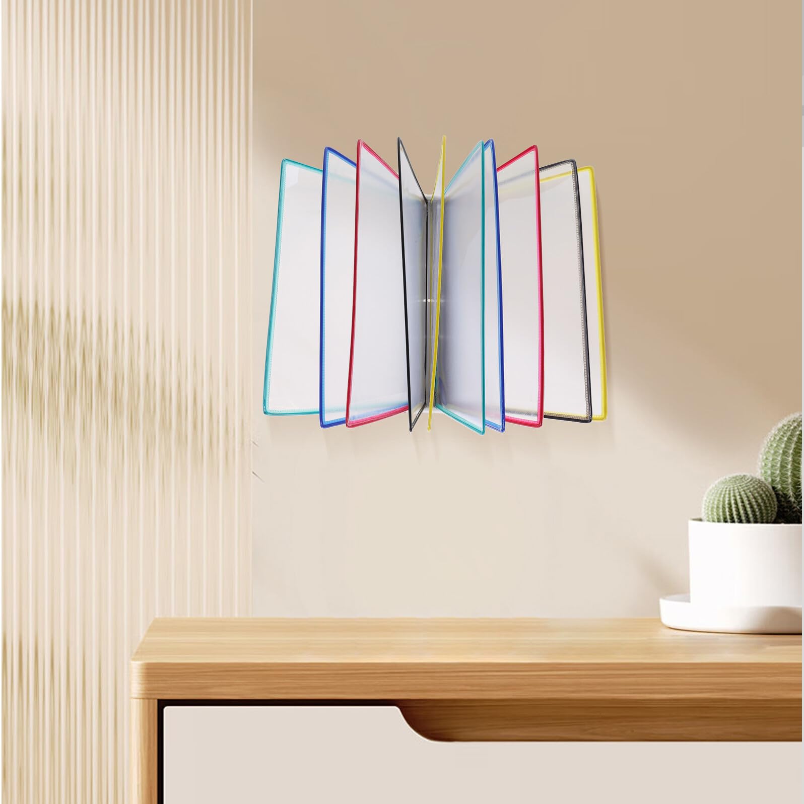 Wand Aktenorganizer aus Eisen mit 10 Transparenten PVC Fächern für A4 Dokumente Hängender Prospekthalter und Zeitschriftenständer für Büro Schule und Klinik