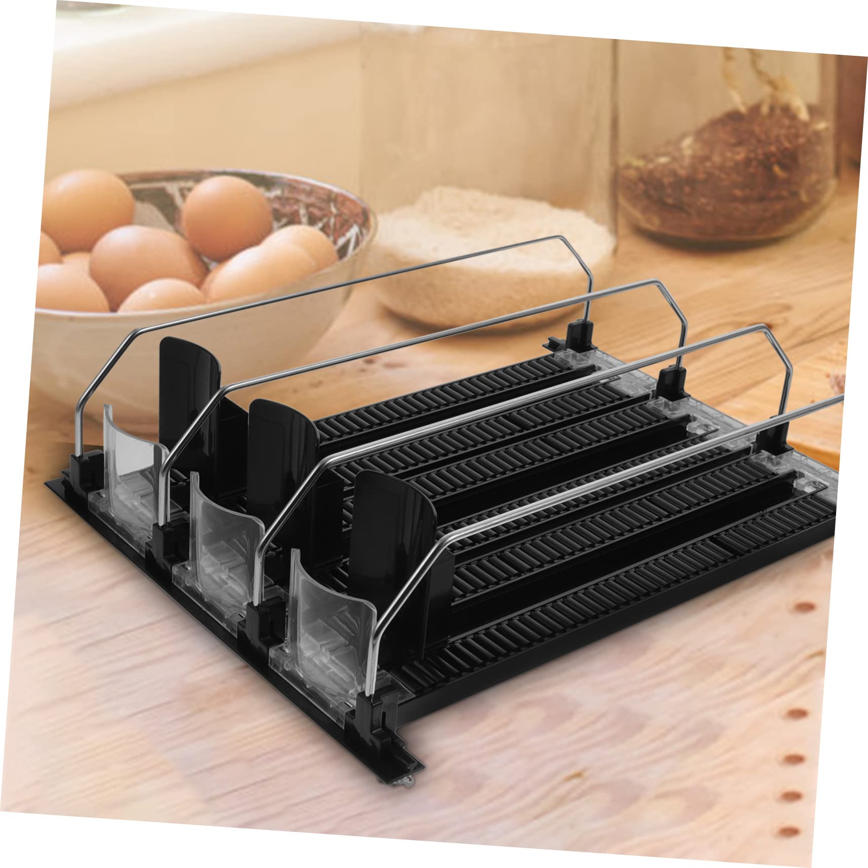 3 Unidades, Organizador de Bebidas para Nevera, Abs y Acero Inoxidable, Negro, Dispensador Automático de Latas, Fácil de Instalar