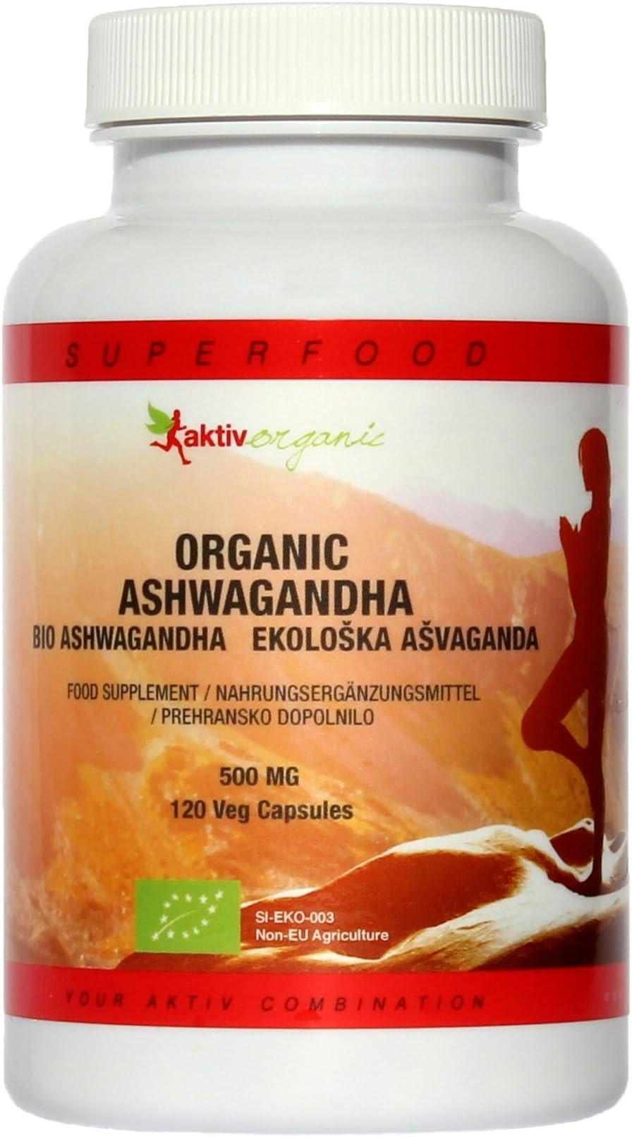 Aktiv Organic Ashwagandha Capsules 500mg - 120 Veg Capsules with Ashwagandha Root Powder from India - Highest Quality - Certified Organic