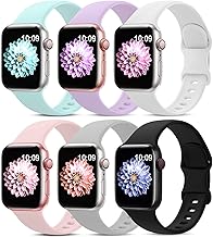 AMSKY 6 Pieces Silicone Bands Compatible with Apple Watch Band 40mm 44mm 42mm 46mm 45mm 41mm 38mm 49mm for Women Men, Sport Compatible with iWatch Series 11 10 9 8 7 6 5 4, SE 3 2 1