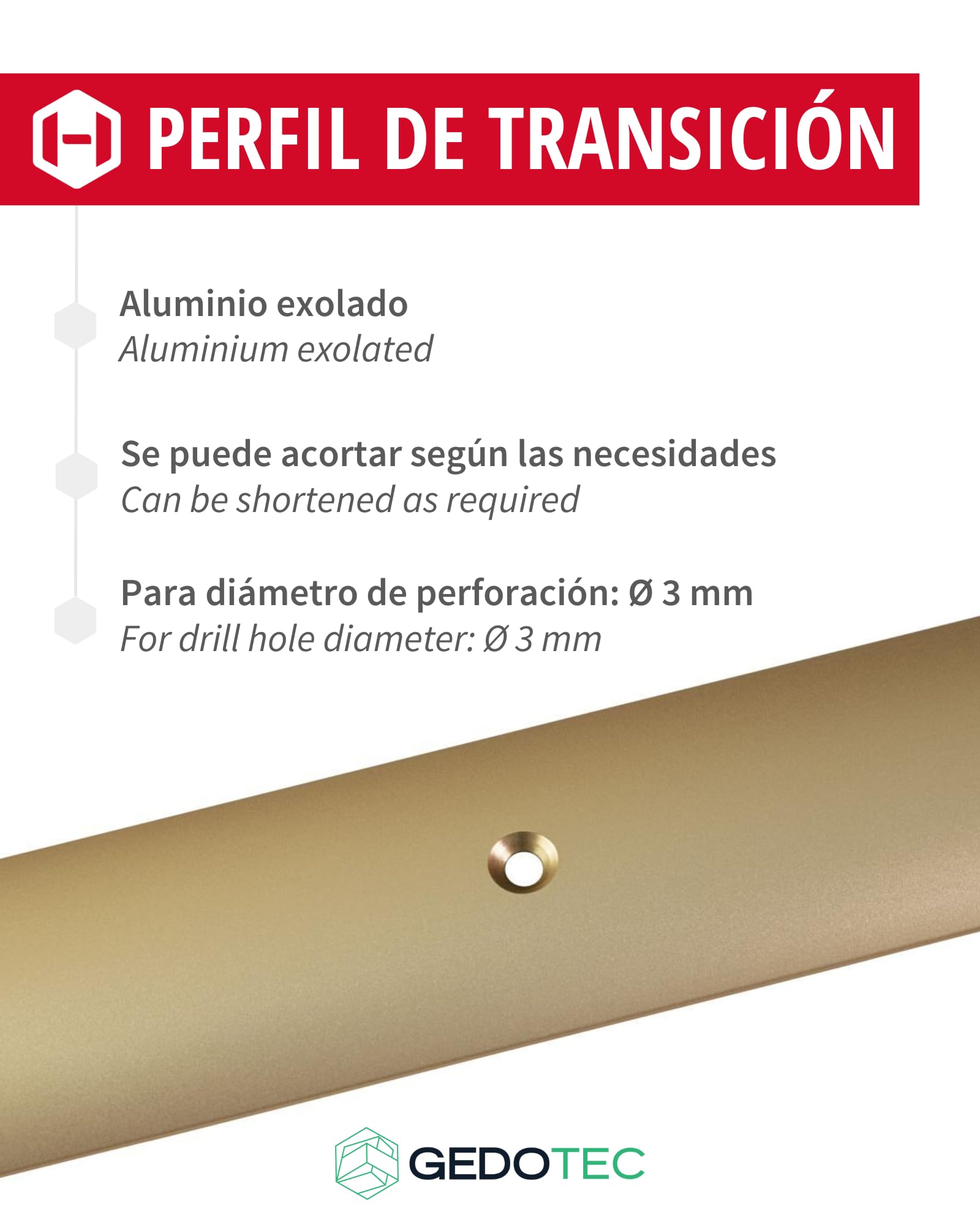 Gedotec Übergangsprofil Laminat - Vinyl Übergangs-Schiene gelocht Bodenprofil gewölbt | Türschwelle zum Schrauben | Alu Messing eloxiert | Profil 50 x 2000 mm | 1 Stück Teppichschiene