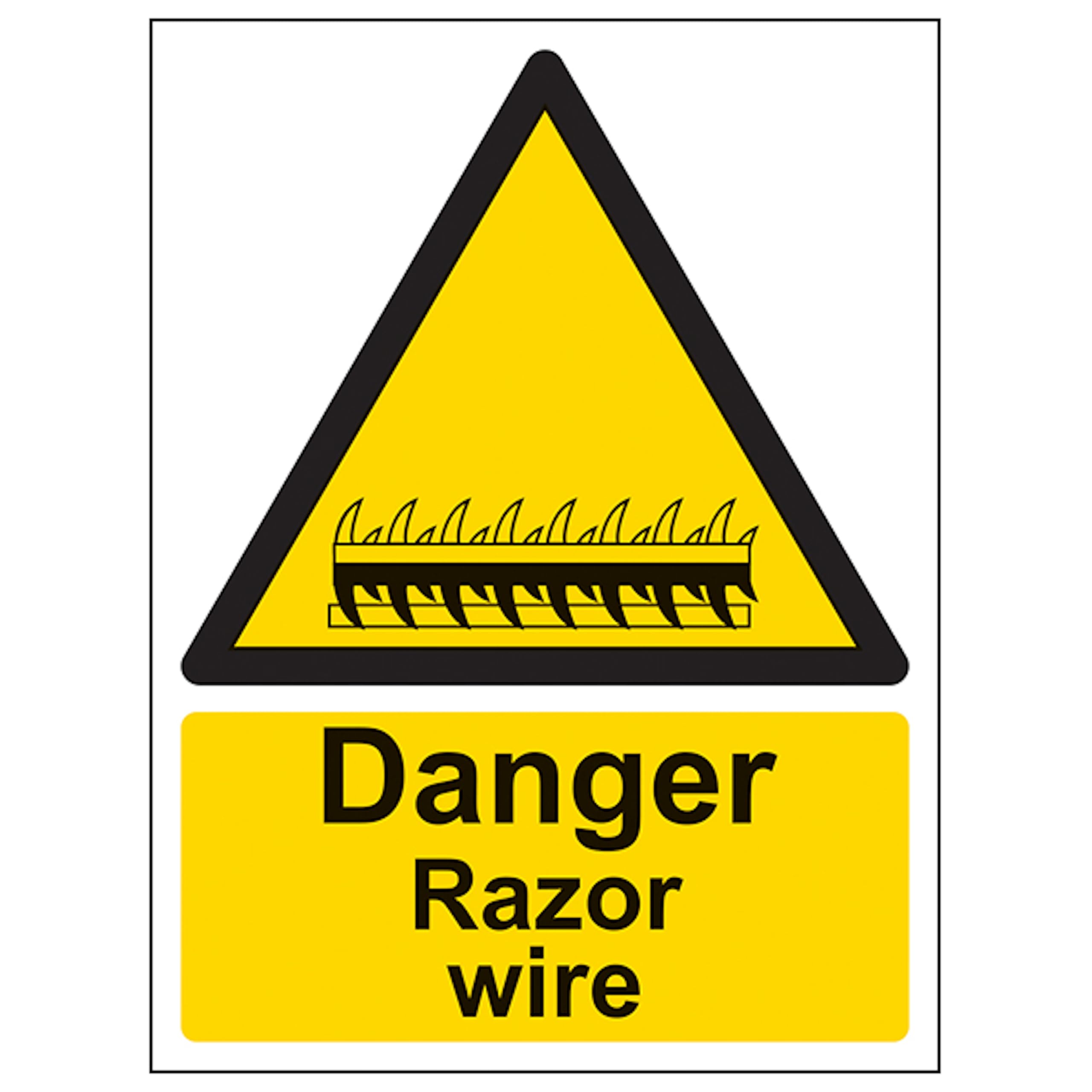 V Safety Danger Razor Wire - Portrait 200 x 300 mm - Glow In The Dark 1mm Rigid Plastic Safety Sign