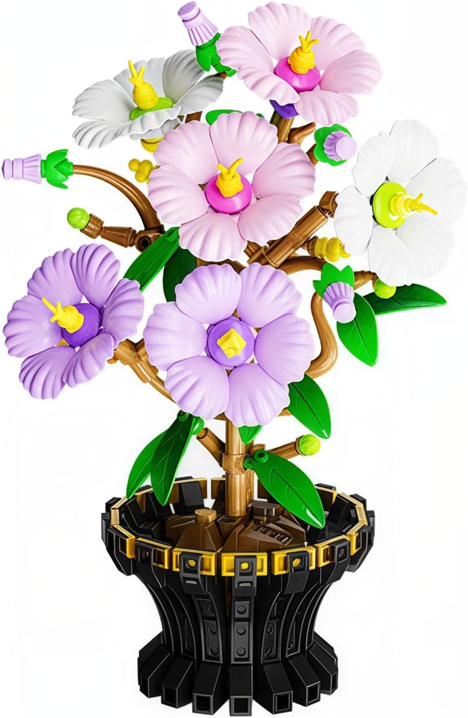 Cotton Rose Building Blocks, 503PCS Artificial Flower Bonsai Set, Elegant Pastel Desk Ornament, DIY Craft Gift for Home Office Decor Enthusiasts