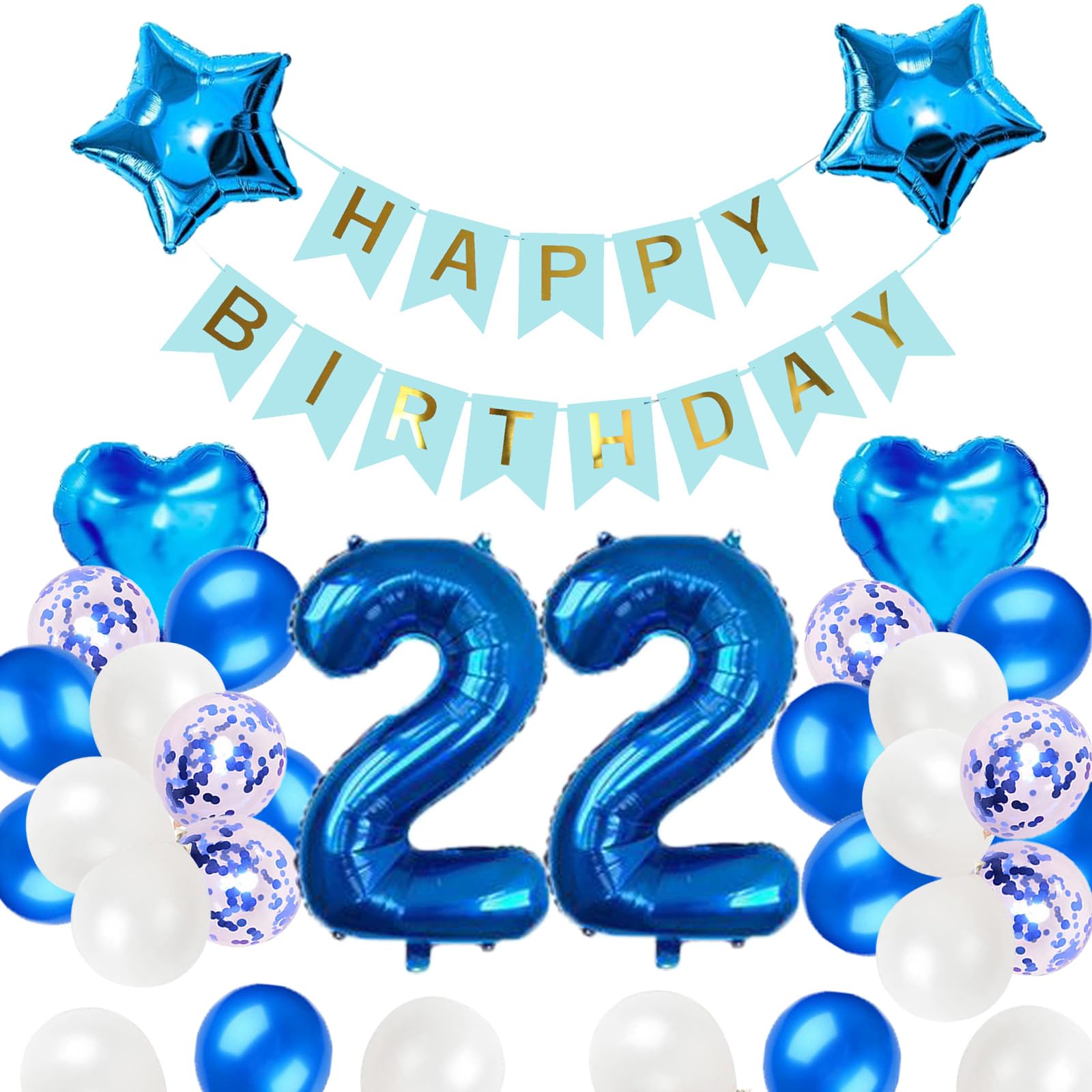 Amazon | 22歳誕生日 バルーン 風船 飾り付け セット ブルー 数字