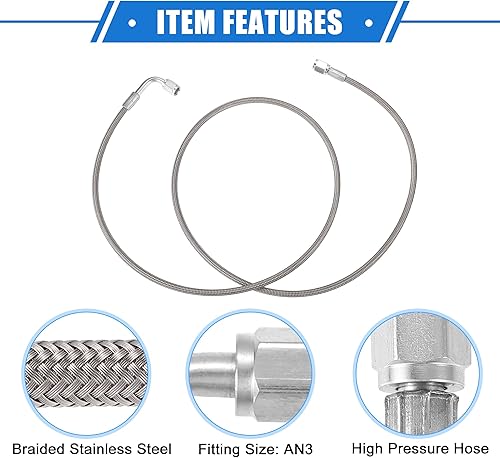 Vista 130 de AN3 - Línea de alimentación de aceite turbo de acero trenzado de 90 grados a extremo de manguera recto, turbocompresor remoto de 24 pulgadas, línea