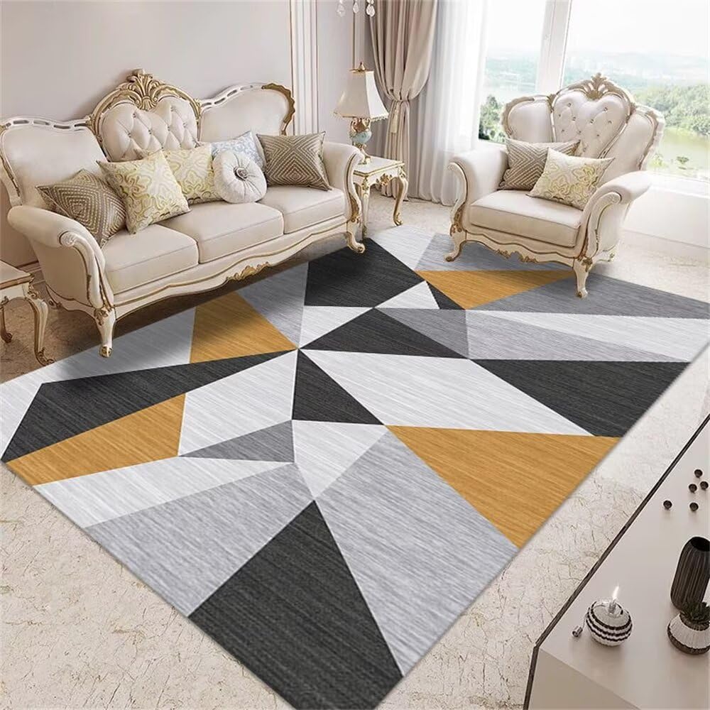 Tapis de chambre lavable en machine style géométrique gris jaune 70x140cm pour bébé