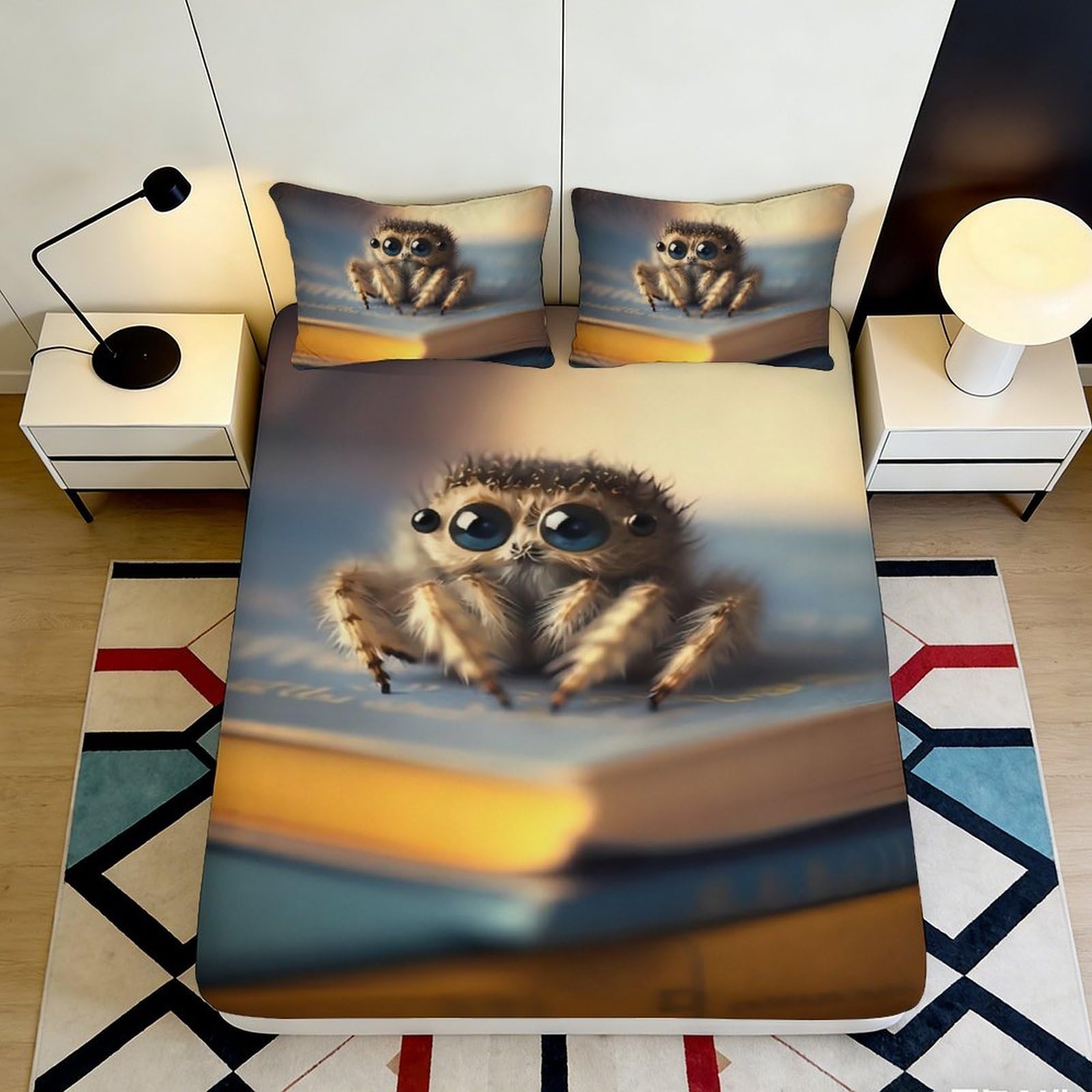 3D Printed Cute Spider Fitted Sheet, Soft Microfiber Bed Cover for Bedroom Decor, Wrinkle Resistant, Guest Room Bedding, Stylish Accent, Easy Care, Anti-Slip, 120x200cm 90x200x25cm