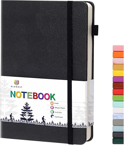Cuadernos rayados con bucle para bolígrafo, cuaderno de tapa dura para el trabajo, papel grueso de alta calidad de 3.53 ozm con bolsillo interior,