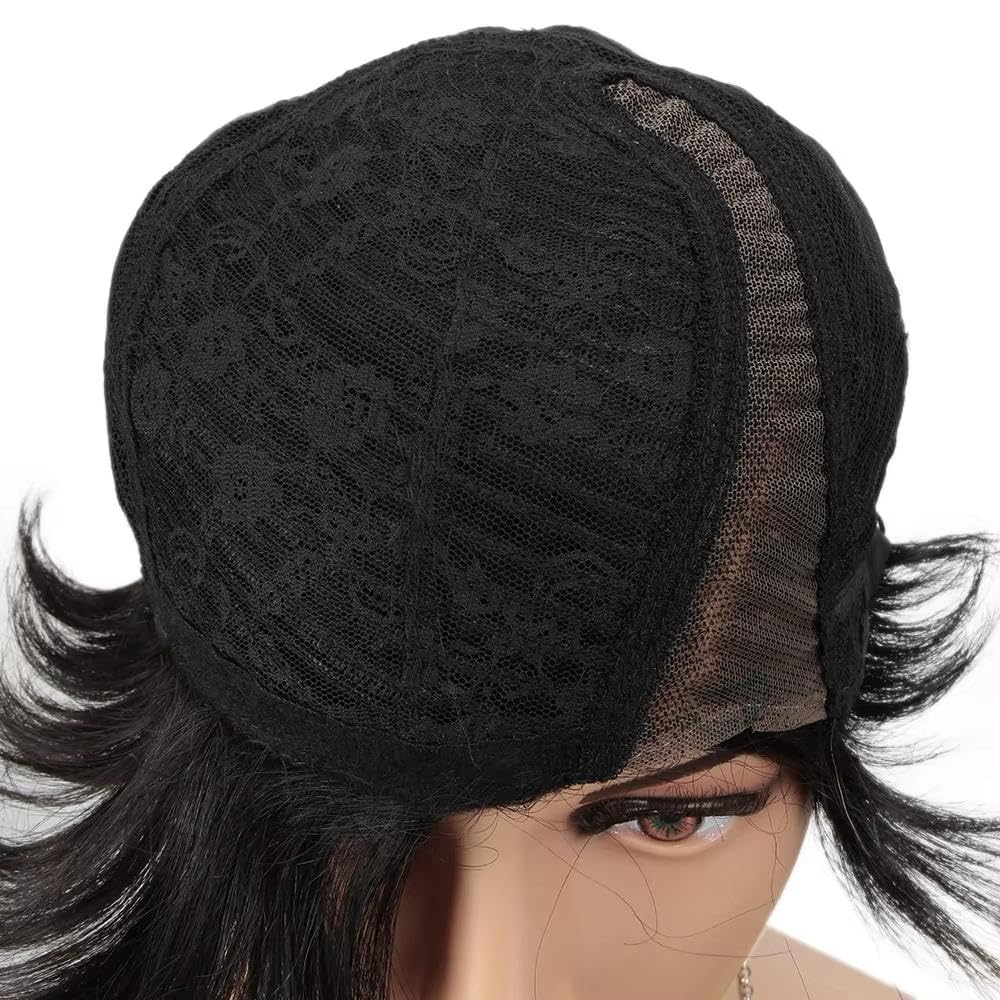 Haarpflege Schwarze Kurz Geschnittene Gerade Bob C Teil Spitze 100% Echthaar Perücken Für Damen Brasilianische Leimlose Alltagsperücke