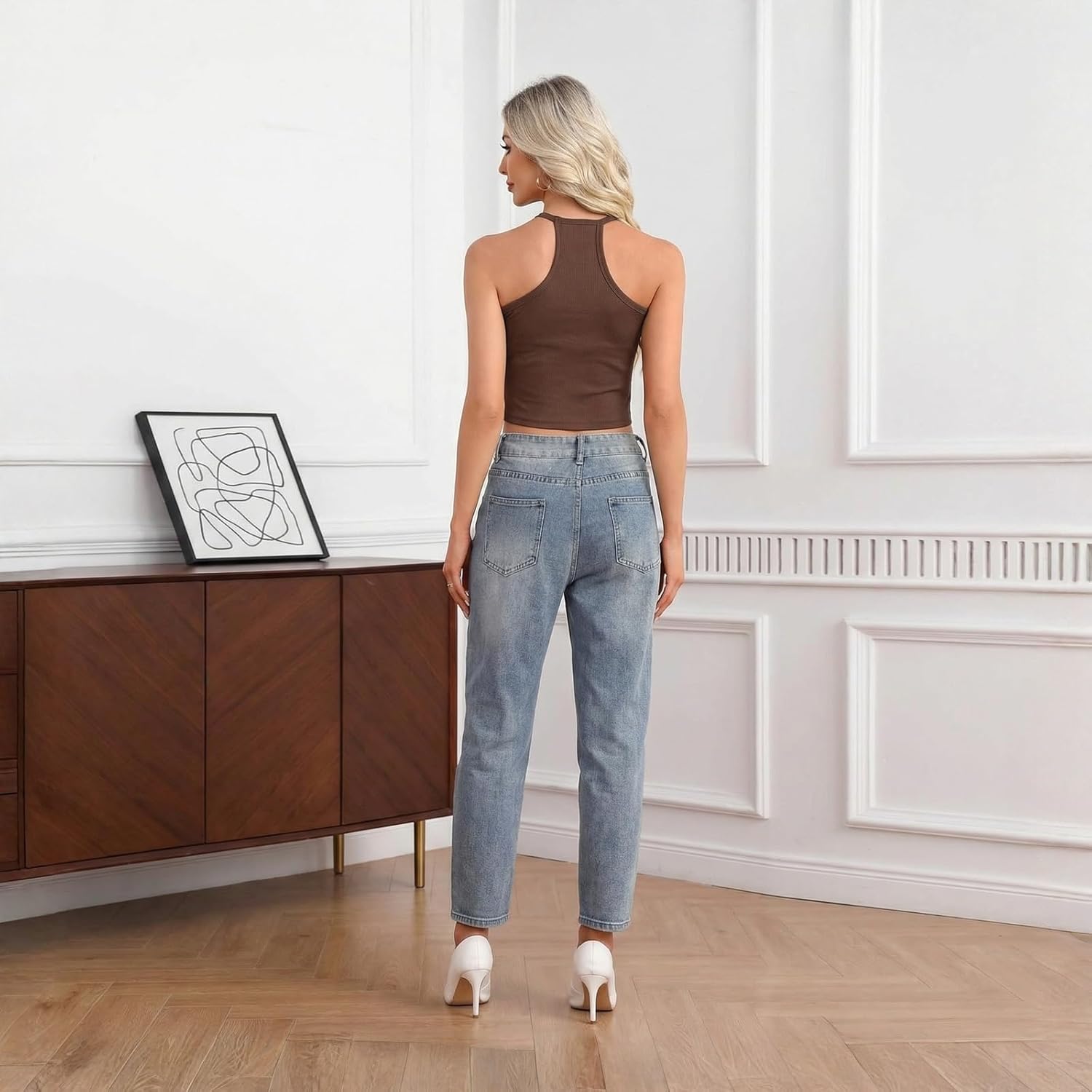 Women's U-Neck Ribbed Knit Crop Top Sports Vest T Shirt - Image 5