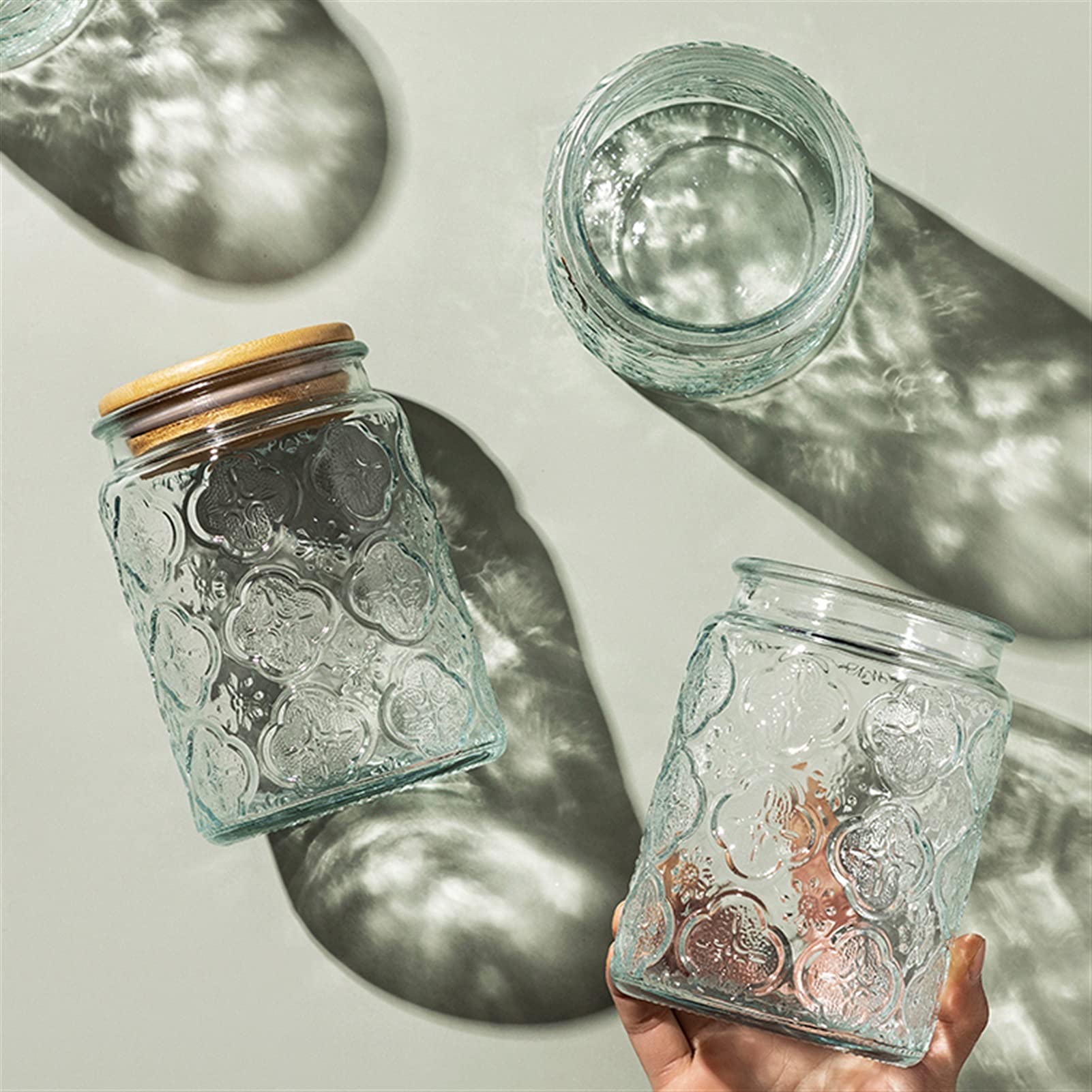 Sucrier avec couvercle sucrier sucrier en verre transparent avec couvercle en bambou, 23,6 oz/700 ml, pot à sucre, récipients à sel for la maison et la cuisine
