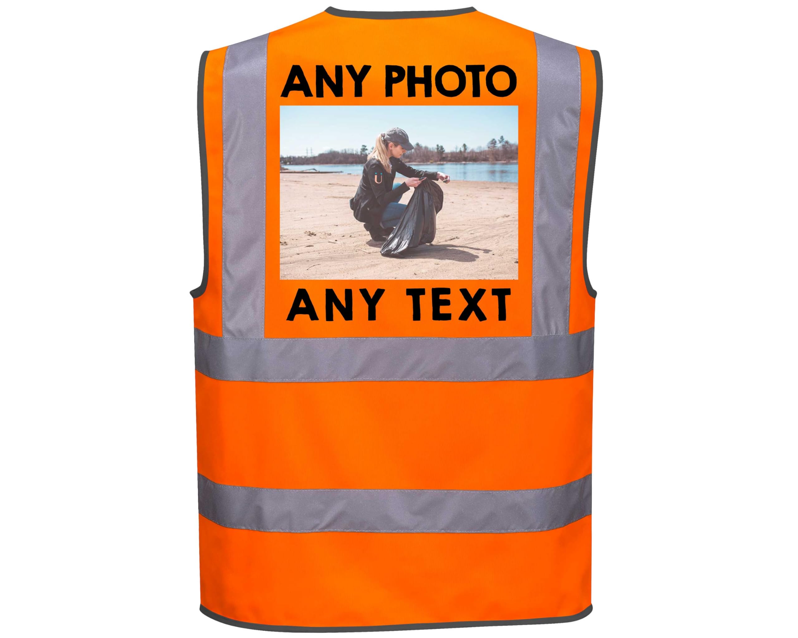 Custom Logo Hi-vis Vest - L - Orange - Back - High Visibility Safety Jacket - Personalised Photo Reflective Vest - Safety Vest with Custom Front and Back โ image 1