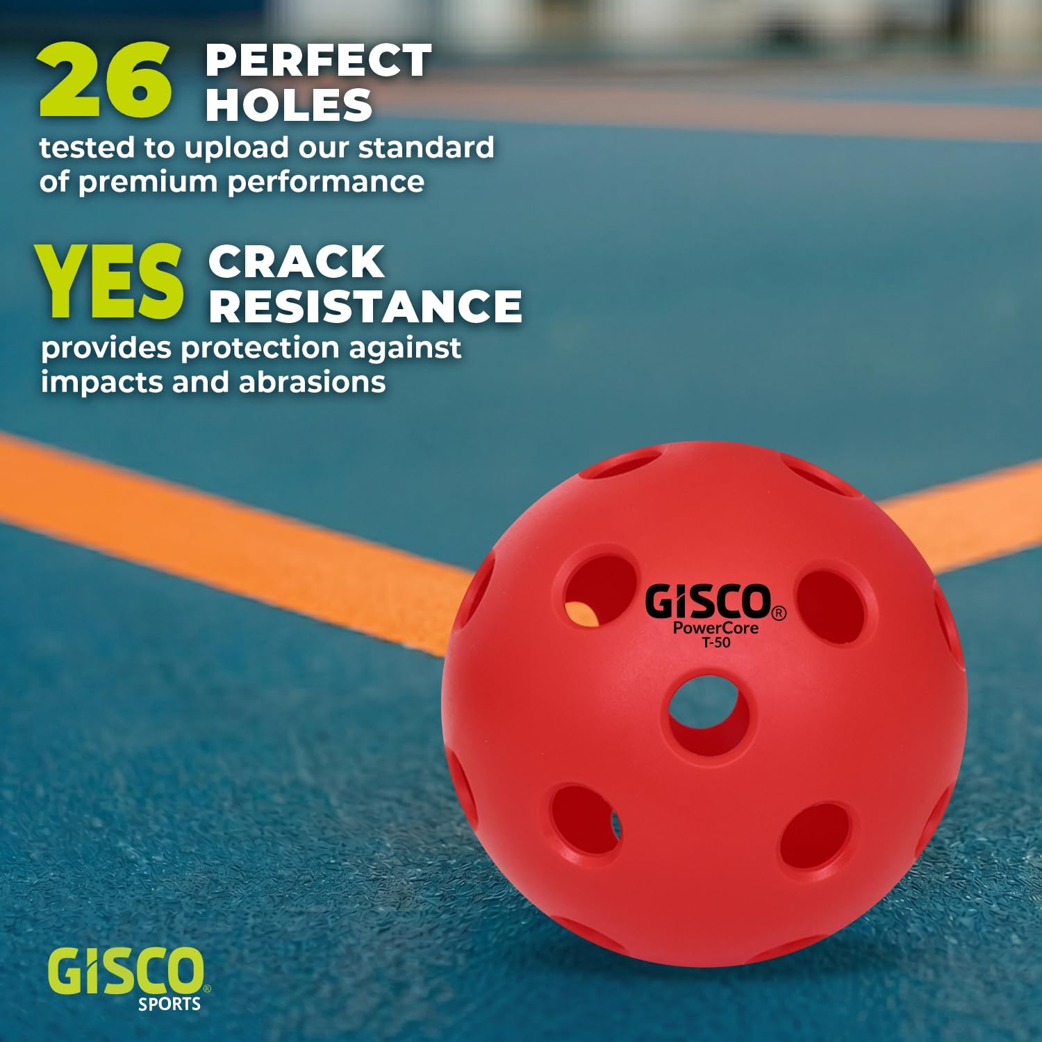 GISCO Pickleball Balls | Durable Pickleballs with 26 Holes | Outdoor & Indoor Training Balls for Kids & Adults | Long-Lasting Performance (Red, Set of 3) 3
