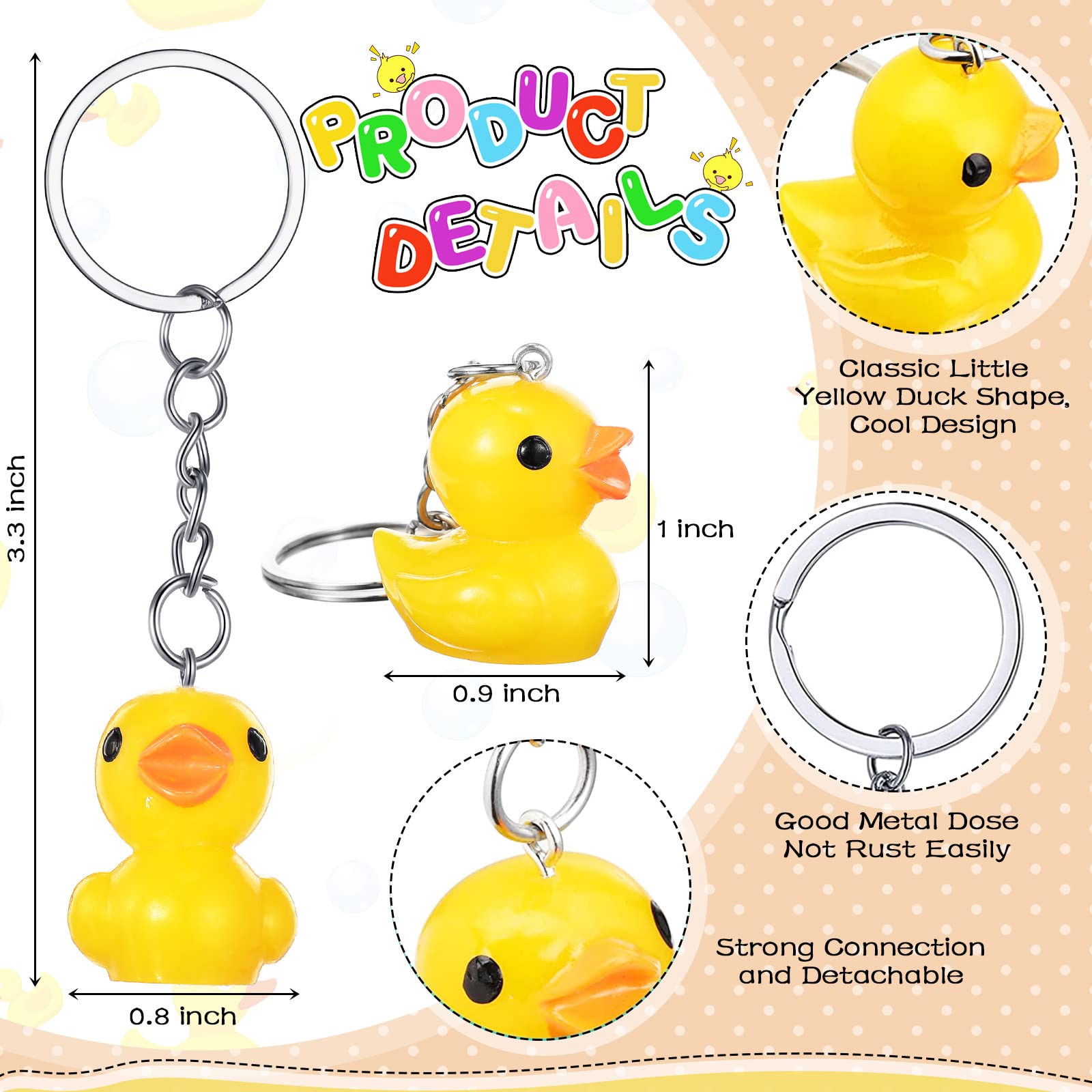 Plastic Duck Keychains Duck Party Favors Cute 3D Key Chains Small Ducky Pendant Accessories for Birthday Party Baby Shower Decorations Gifts Supplies (yellow, 24)