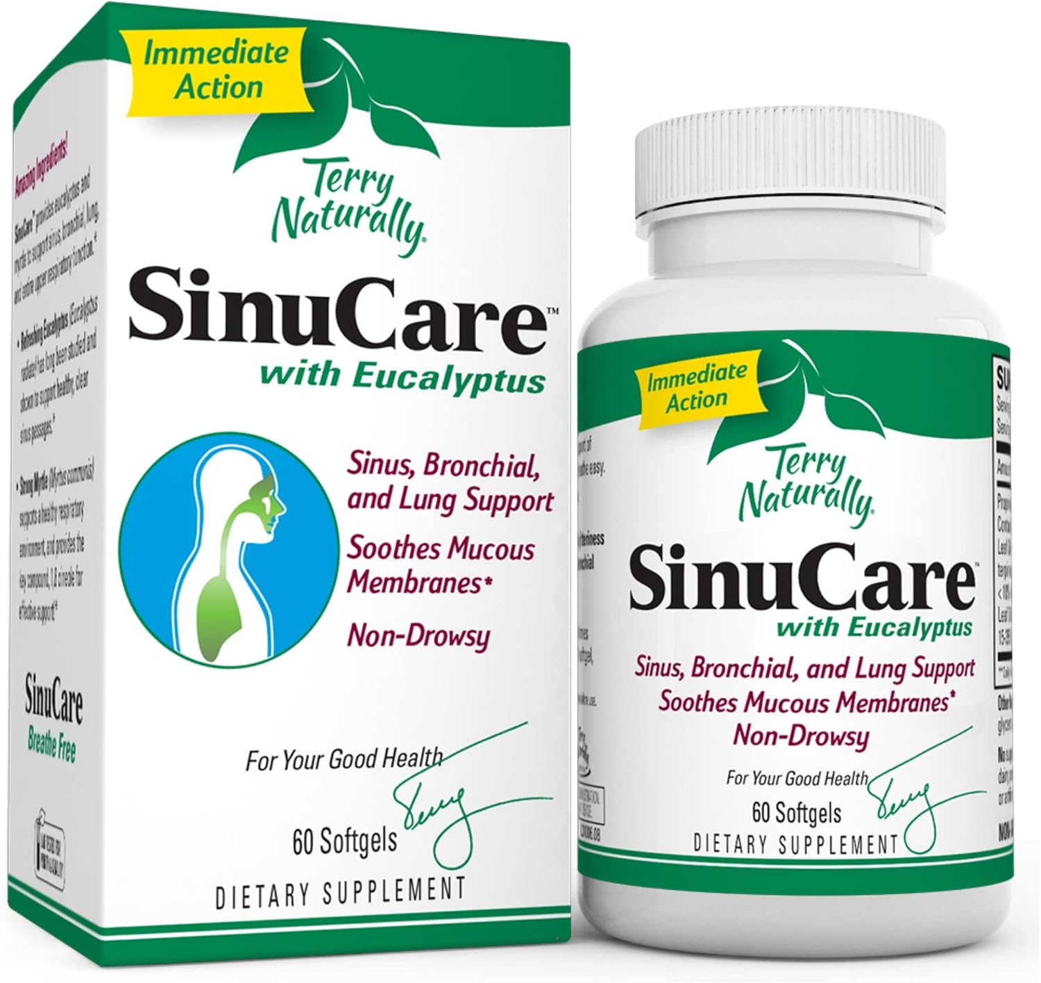 Terry Naturally SinuCare – 320 mg Eucalyptus & Myrtle Oil Complex, 60 Softgels – Sinus, Lung & Bronchial Support Supplement, Non-Drowsy – Non-GMO, Gluten-Free – 30 Servings