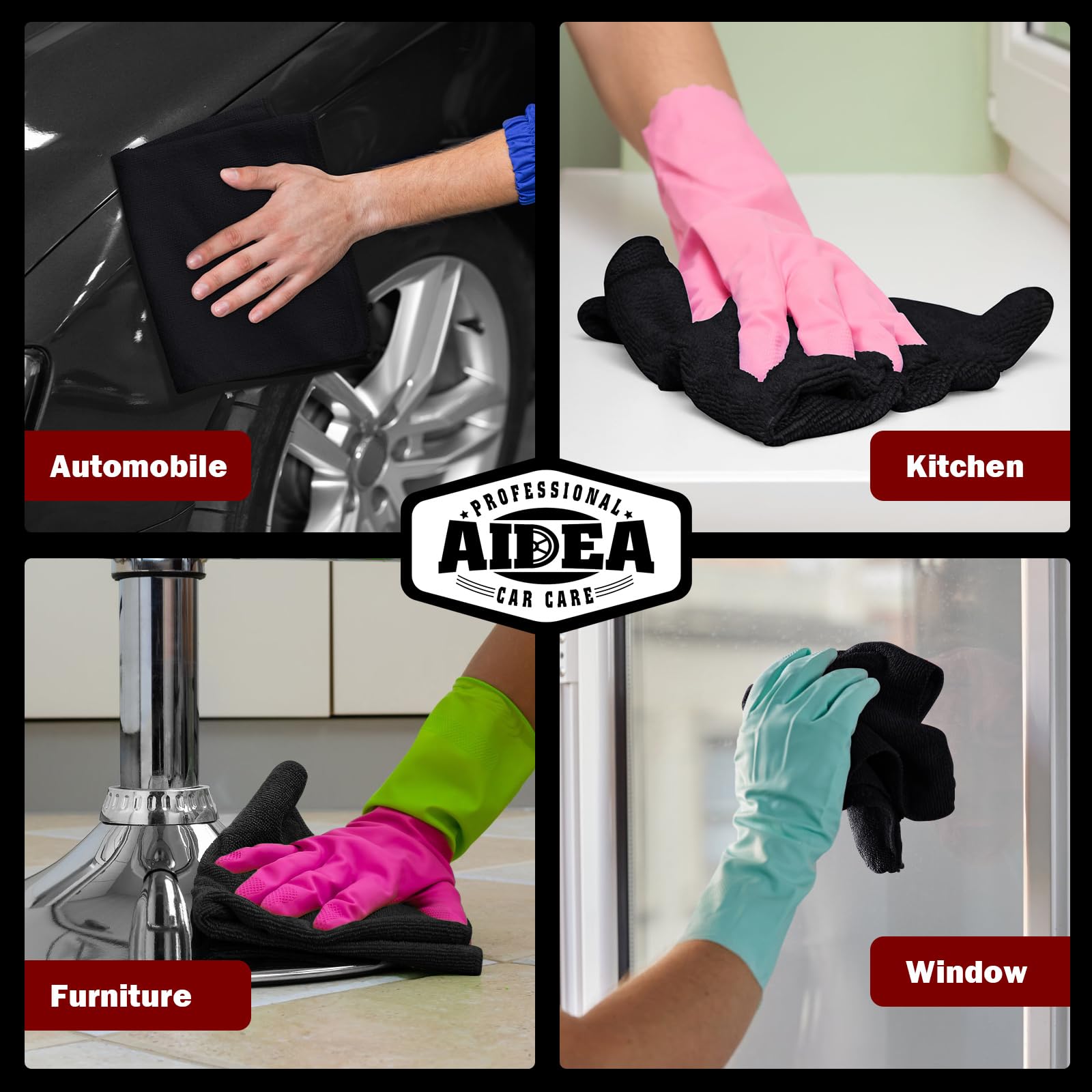 AIDEA Microfiber Cleaning Cloth Black 50PK Microfiber Towels for Cars Premium Car Cloths Dusting Cloth Lint Free Cleaning — view 5