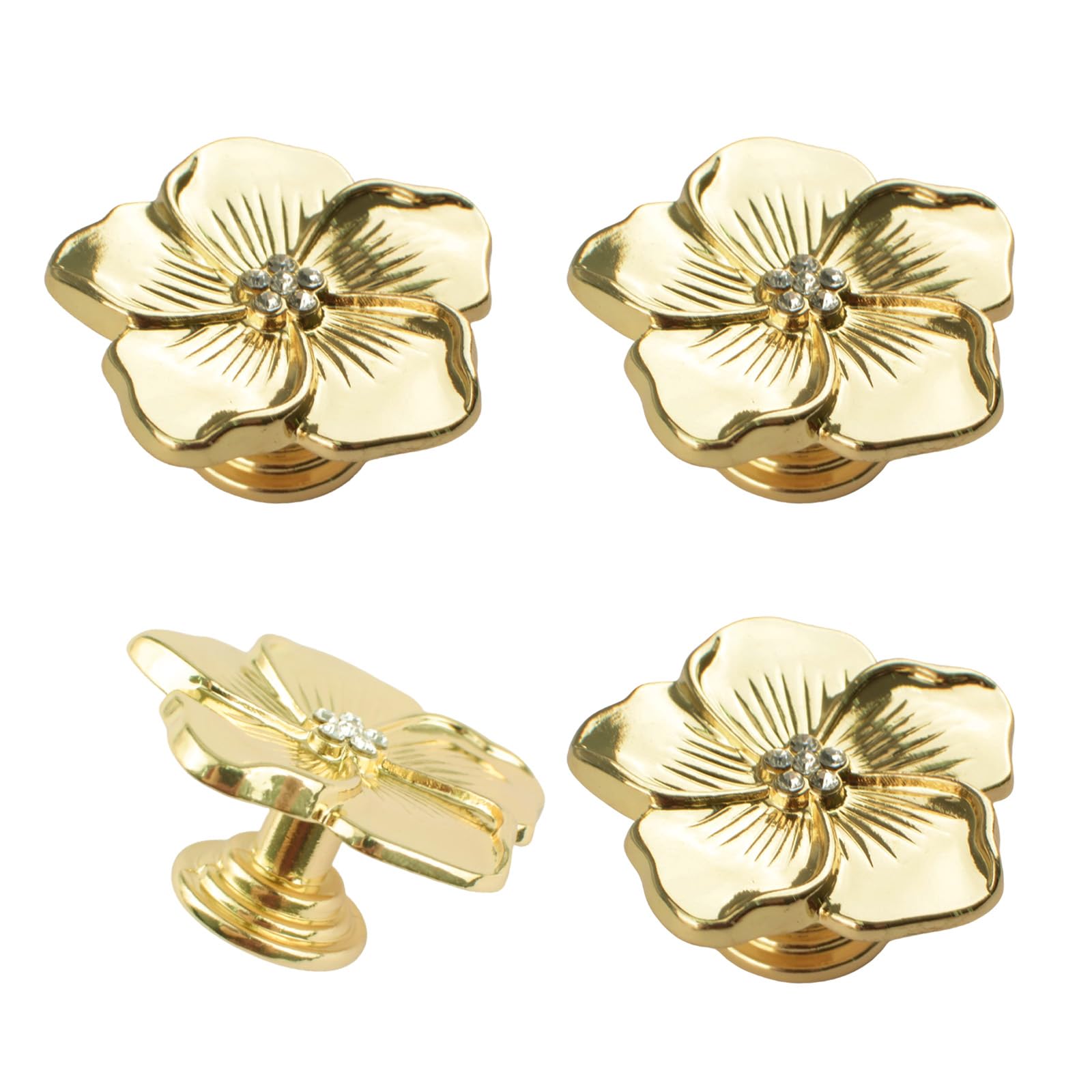 MOROBOR 4pcs Gold Petal Drawer Knobs, Creative Cabinet Drawer Pulls Silk Enamel Single Hole Zinc Alloy Knobs for Dresser Wardrobe Door Furniture