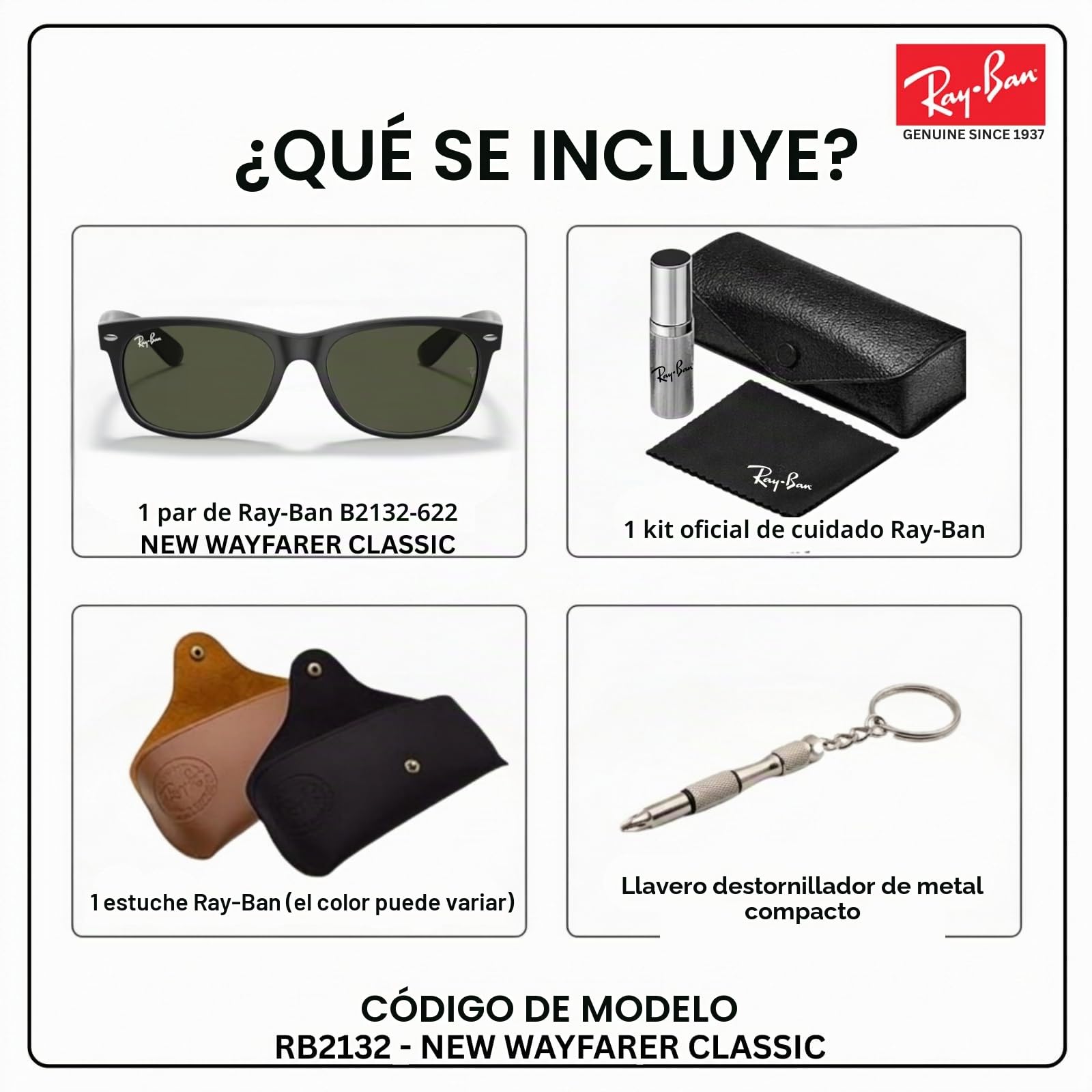 Ray-Ban RB2132 NEW WAYFARER Classic - Gafas de sol con kit oficial de gafas