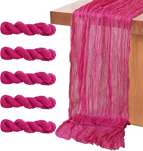 MODFUNS Camino de mesa de gasa de tela de estopilla, 5 paquetes de 10 pies, color rosa intenso, camino de tela de queso de boda para mesa, cubierta