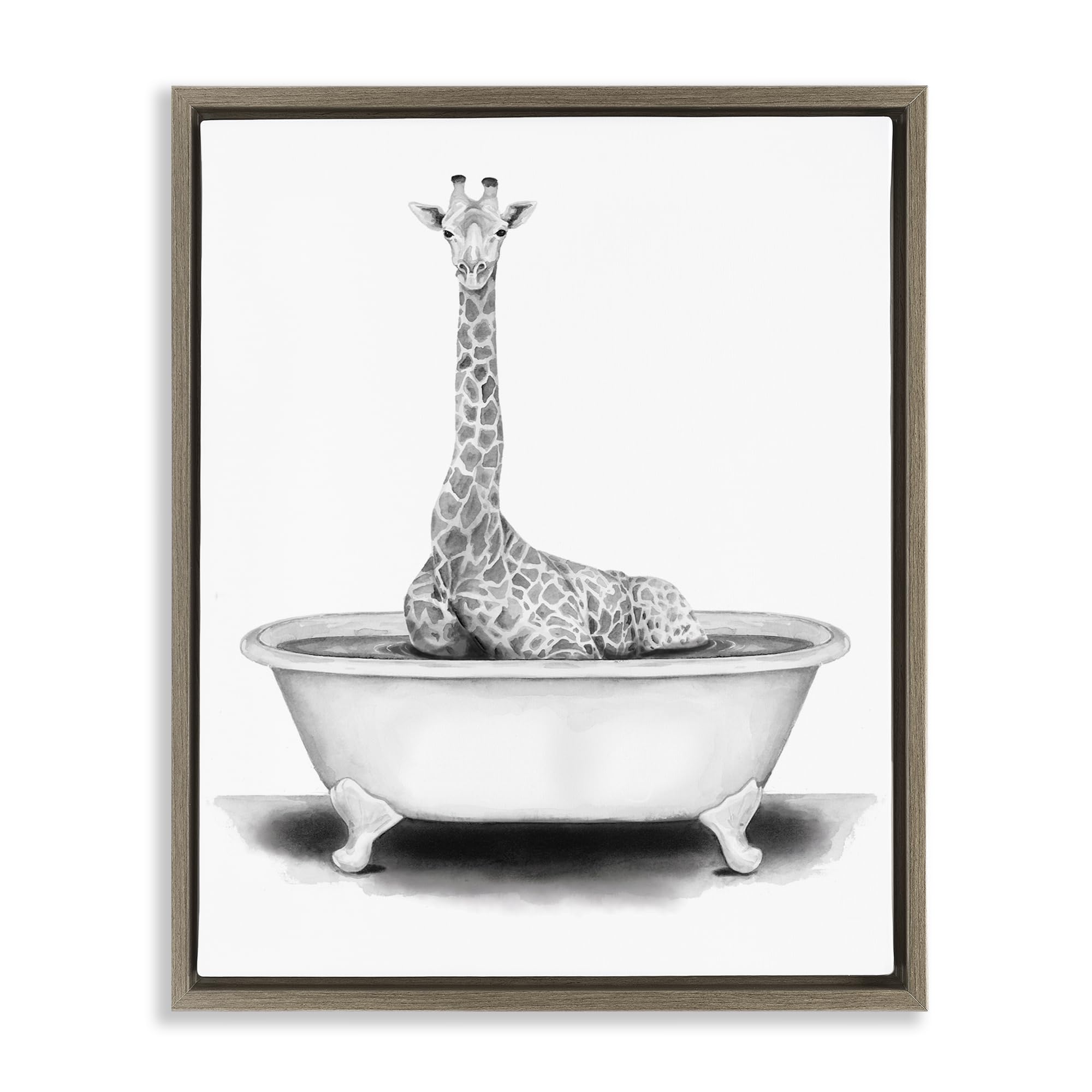 Funny Giraffe Tub Bathroom, 25 x 31 Inch Canvas in Floater Frame