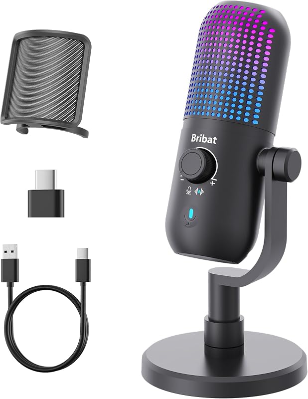 Micrófono de condensador USB para juegos de PC, micrófono de escritorio cardioide RGB | Micrófono de escritorio cardioide USB Plug&Play, RGB, silencio, cancelación de ruido para juegos/transmisión/podcasts/Twitch/YouTube/PC/grabación de computadora portátil